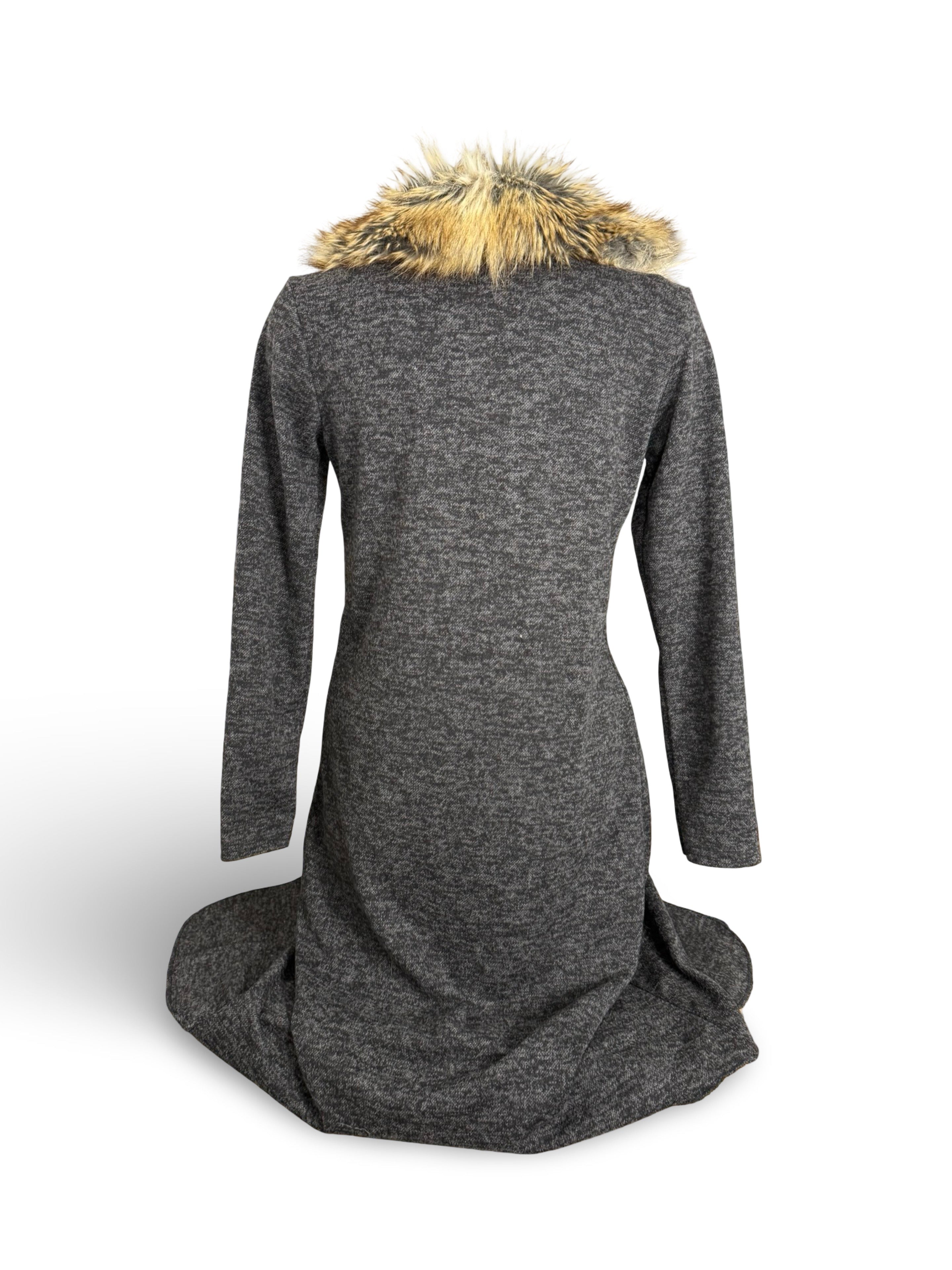 Grey faux fur neck maxi cardigan jumper (M)
