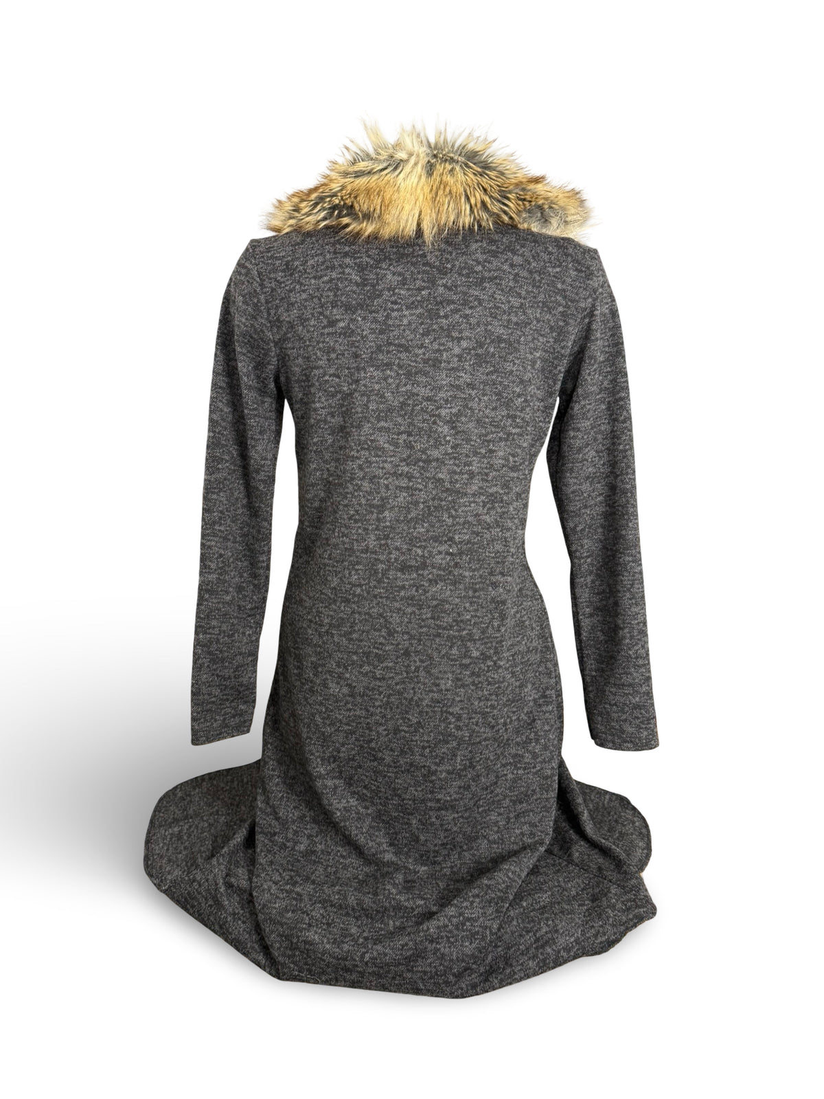Grey faux fur neck maxi cardigan jumper (M)