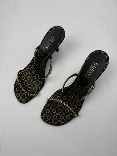 Gold rhinestones kitten heels mules (37)