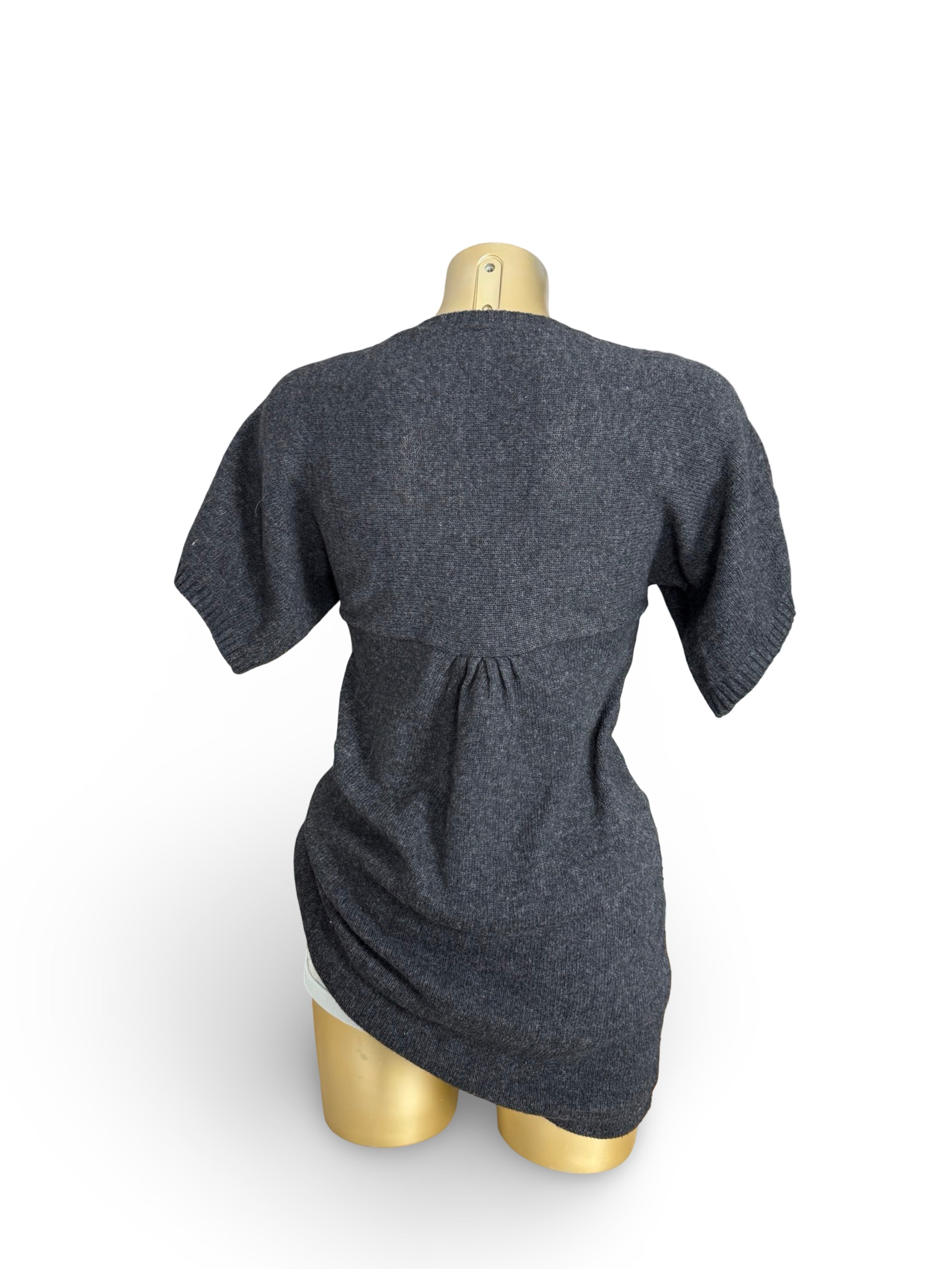 Grey short sleeves tie up knitted mini dress (S)
