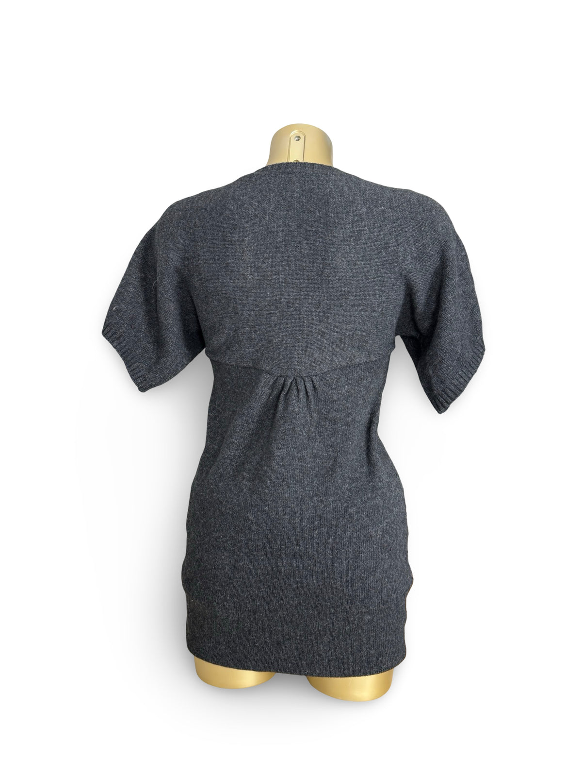 Grey short sleeves tie up knitted mini dress (S)
