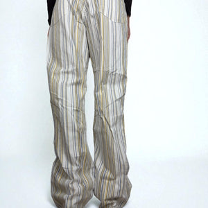 Beige mid rise striped baggy office pants (L)