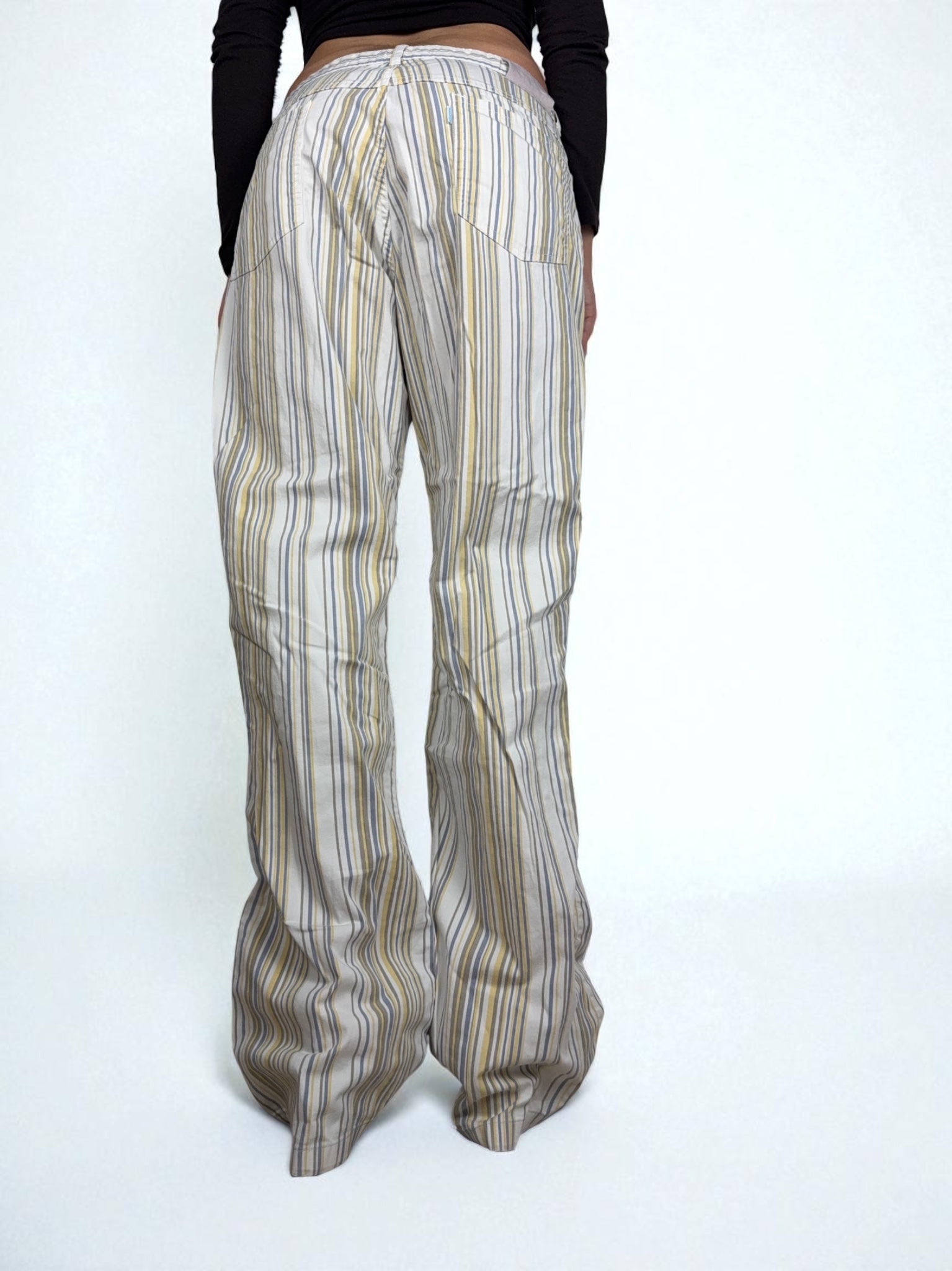 Beige mid rise striped baggy office pants (L)