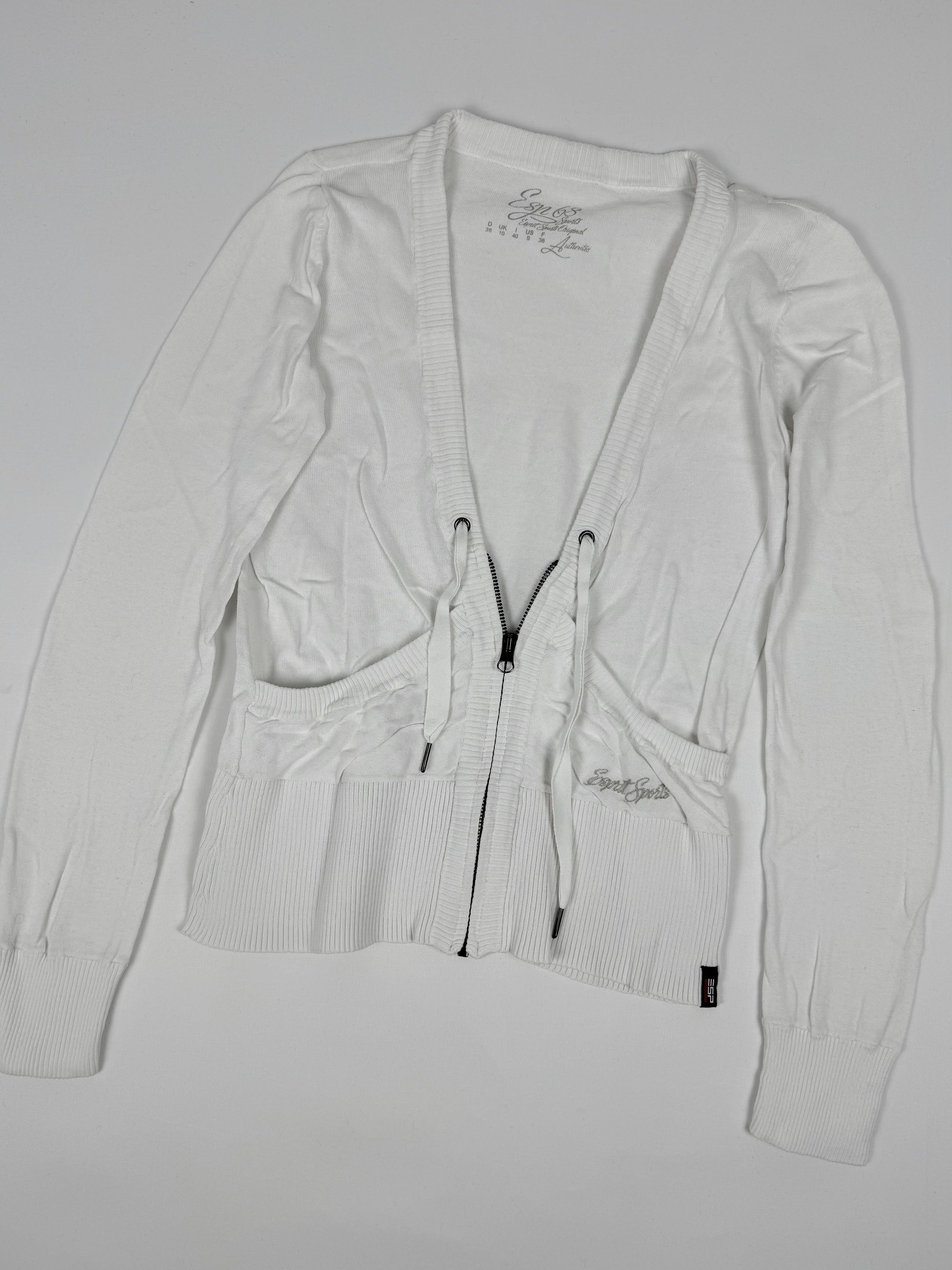 White 100% cotton zip up jumper (M)