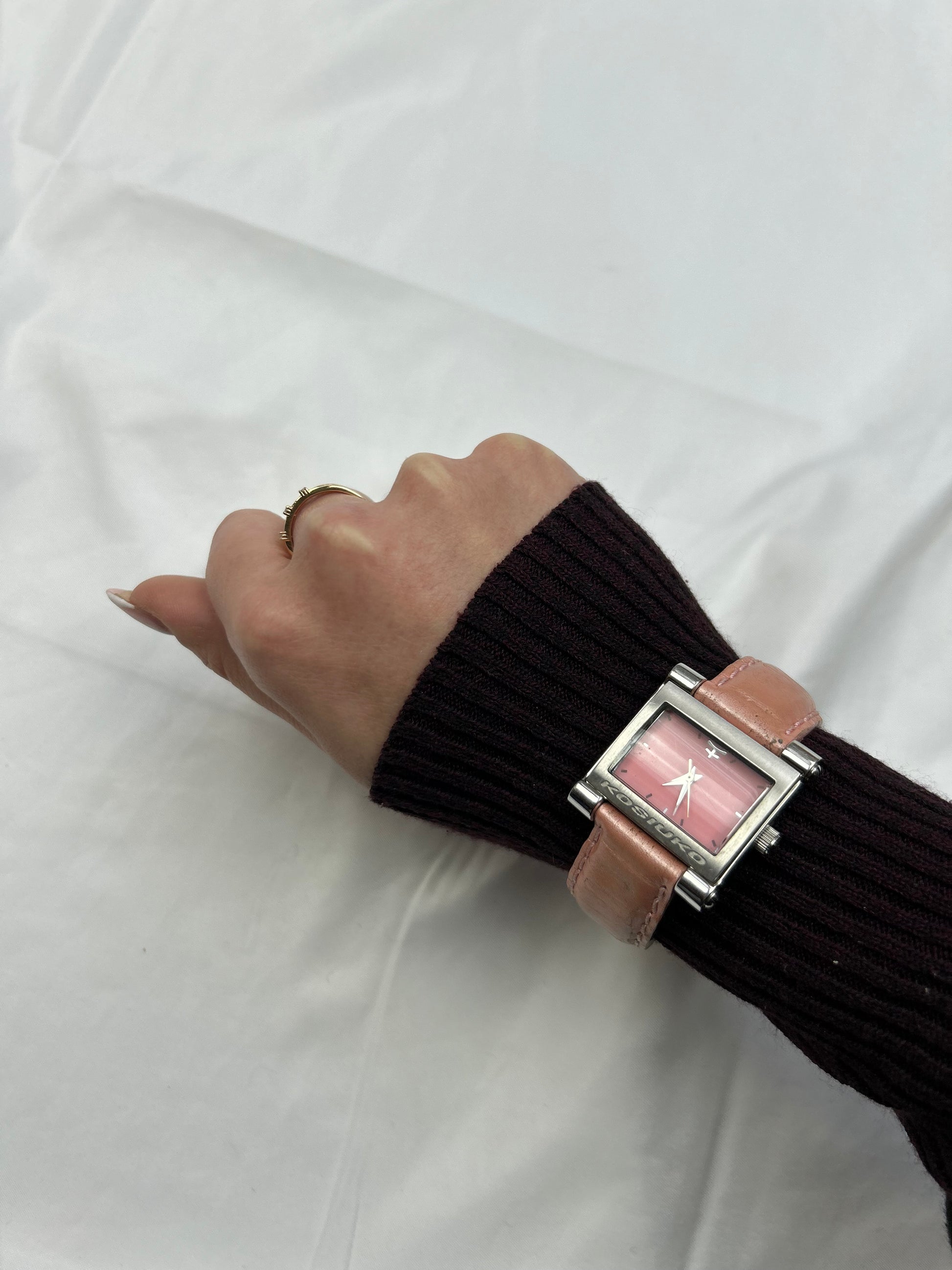 Vintage stainless steel silver pink jewelry watch