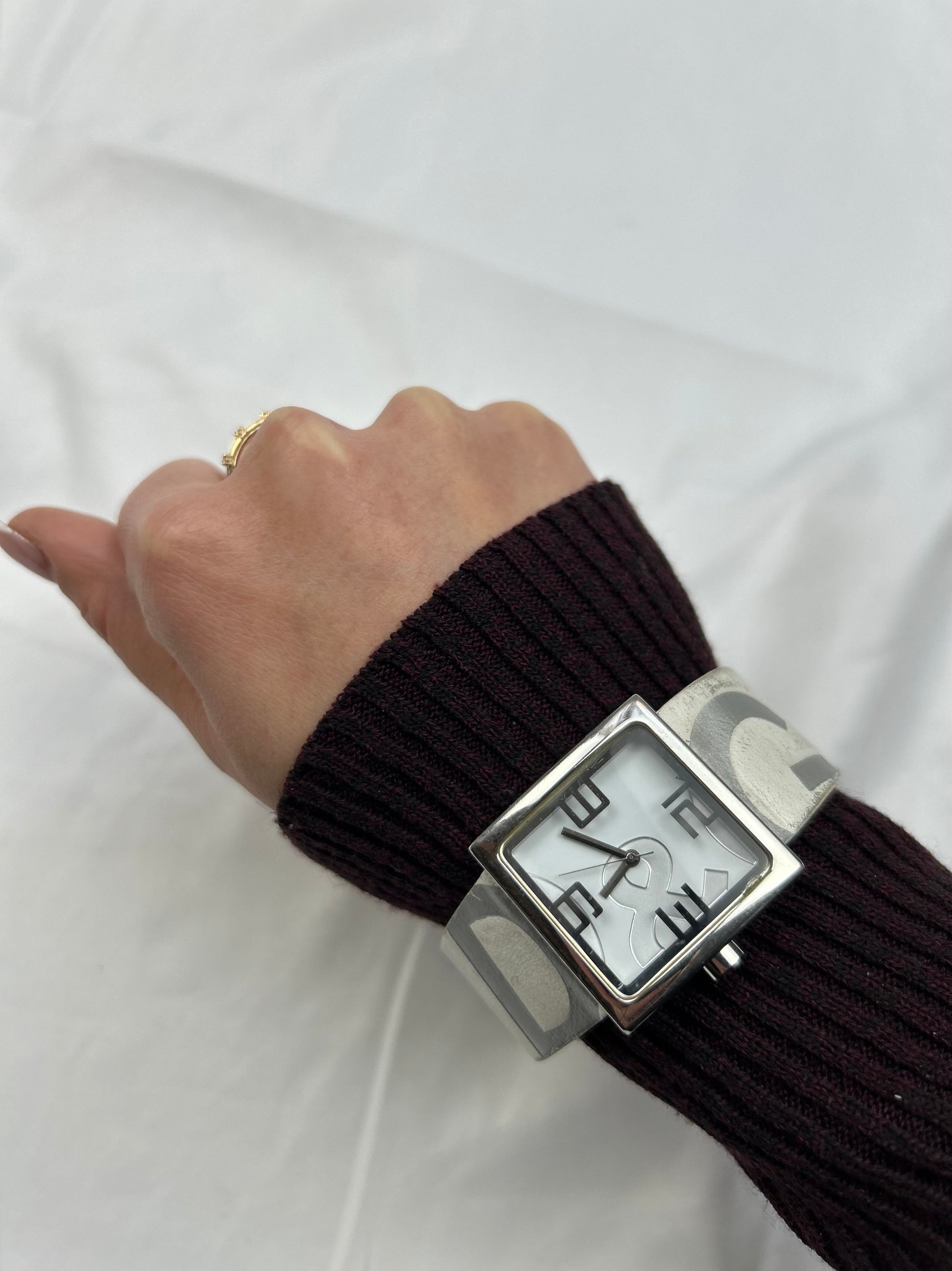 Vintage stainless steel silver & white jewelry watch