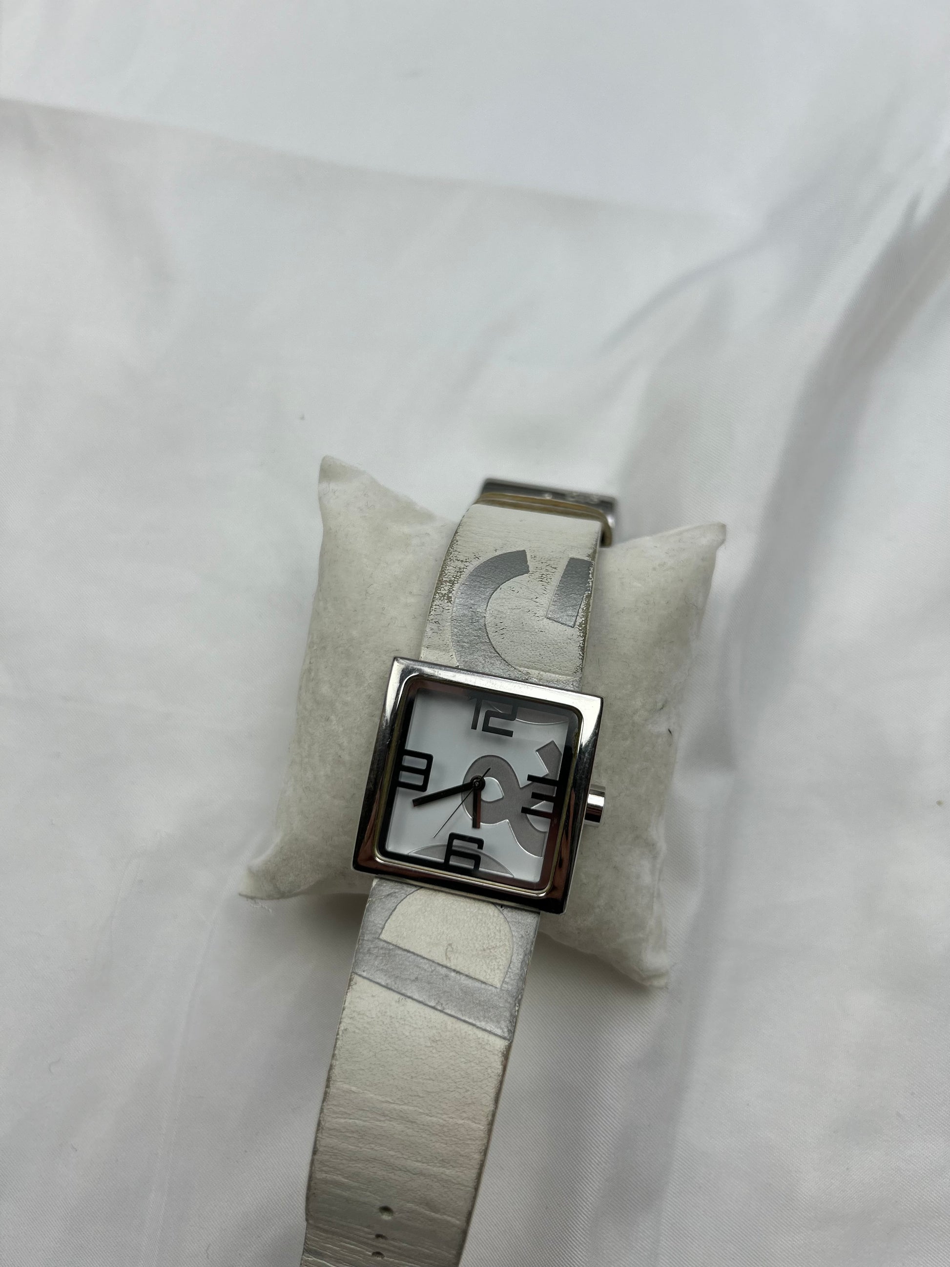 Vintage stainless steel silver & white jewelry watch