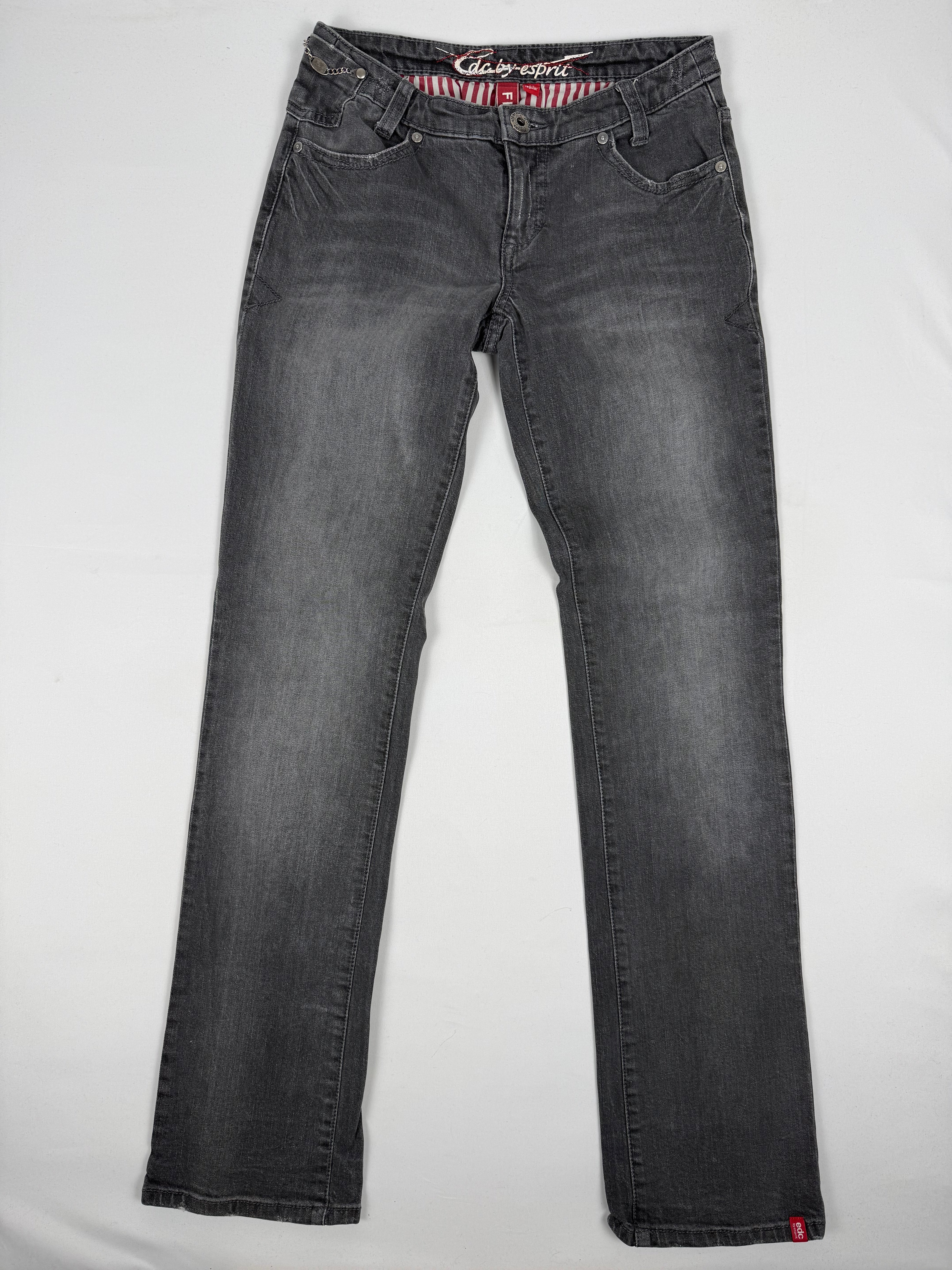 Grey denim low rise straight legs pants (M)