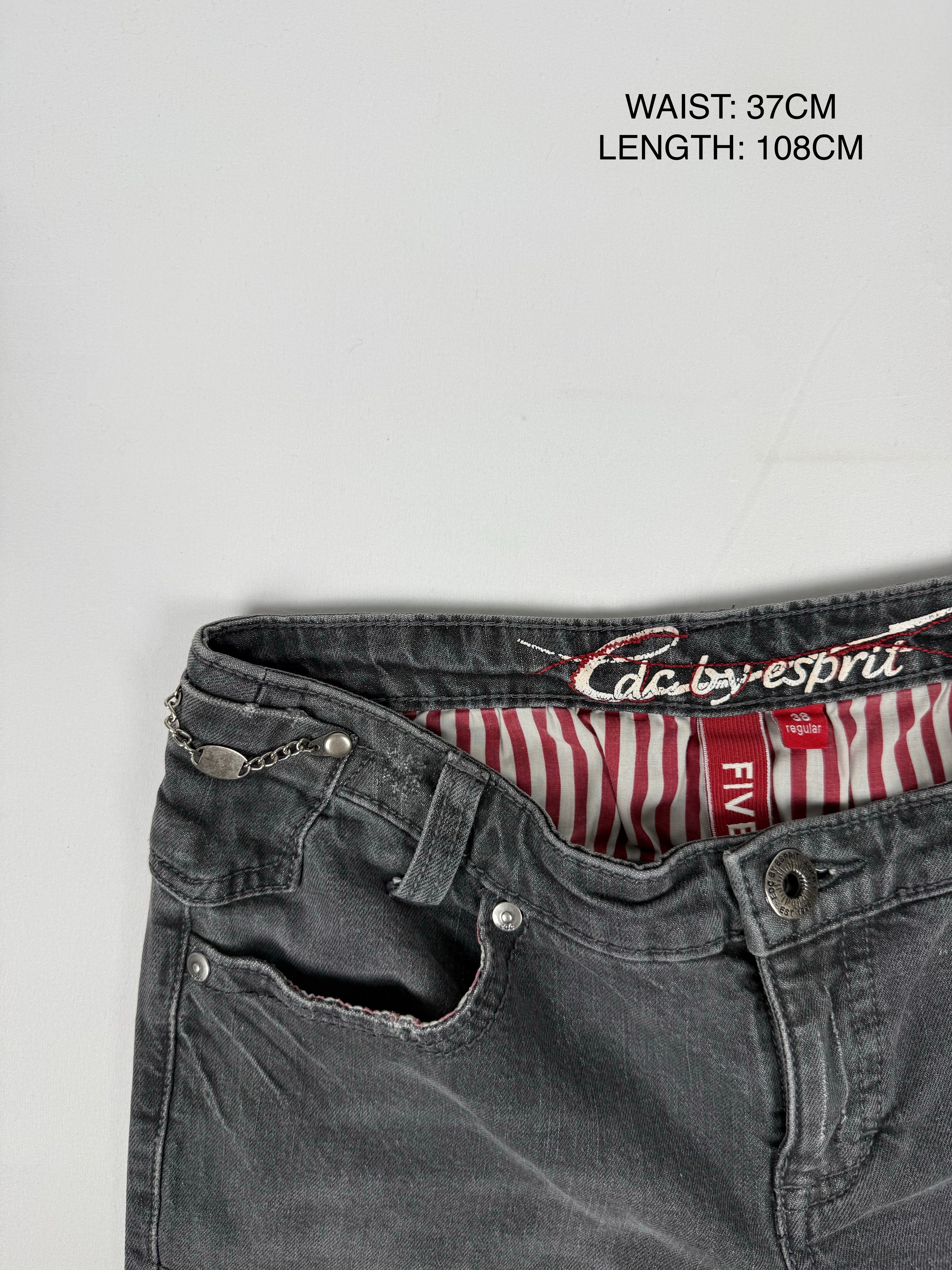 Grey denim low rise straight legs pants (M)