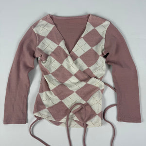 Pink tight fit tie up cardigan jumper (XS/S)