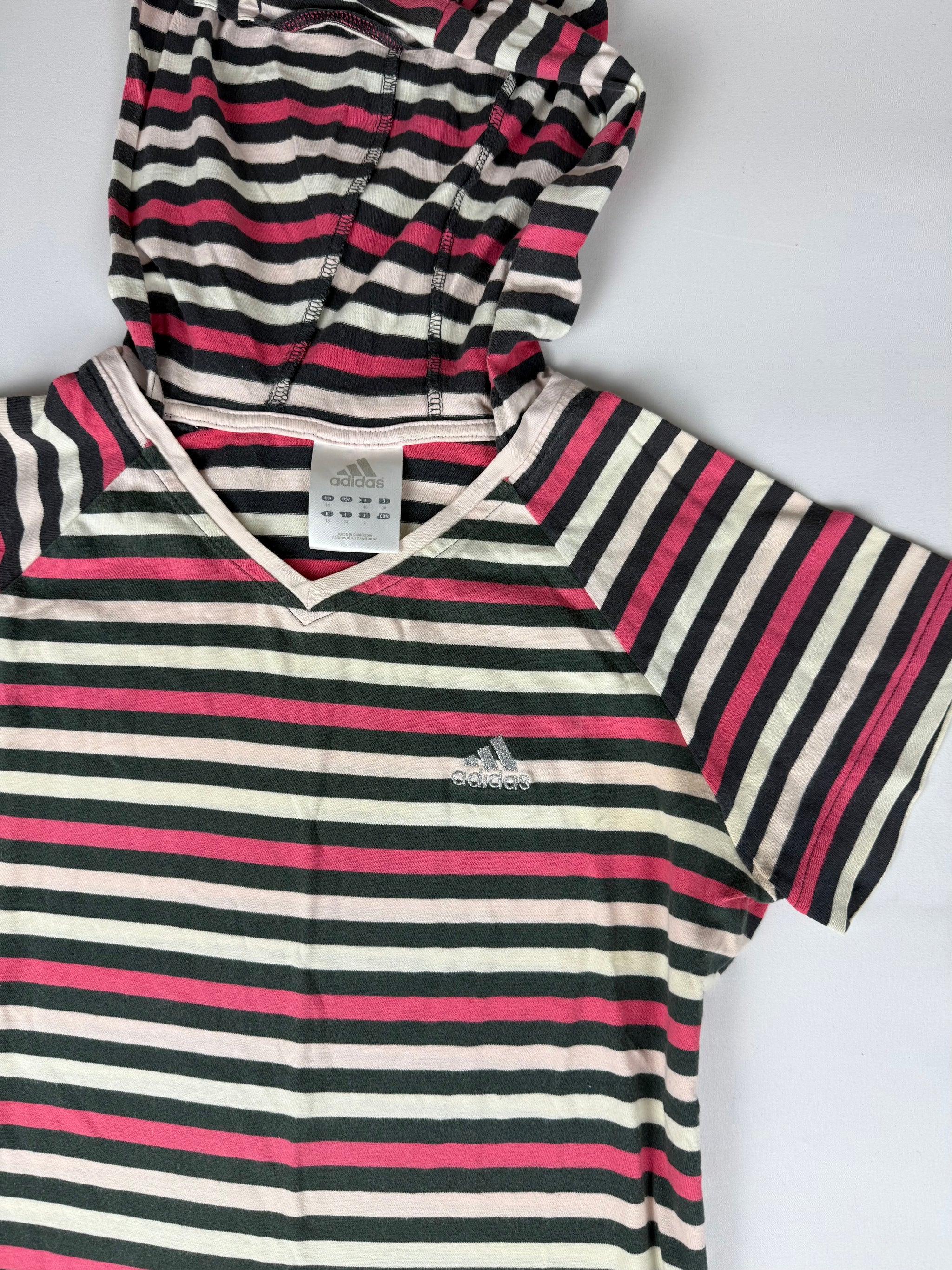 Red striped cotton hooded activewear tee (L)