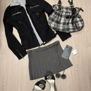 Grey check print shoulder bag (31x28 cm)