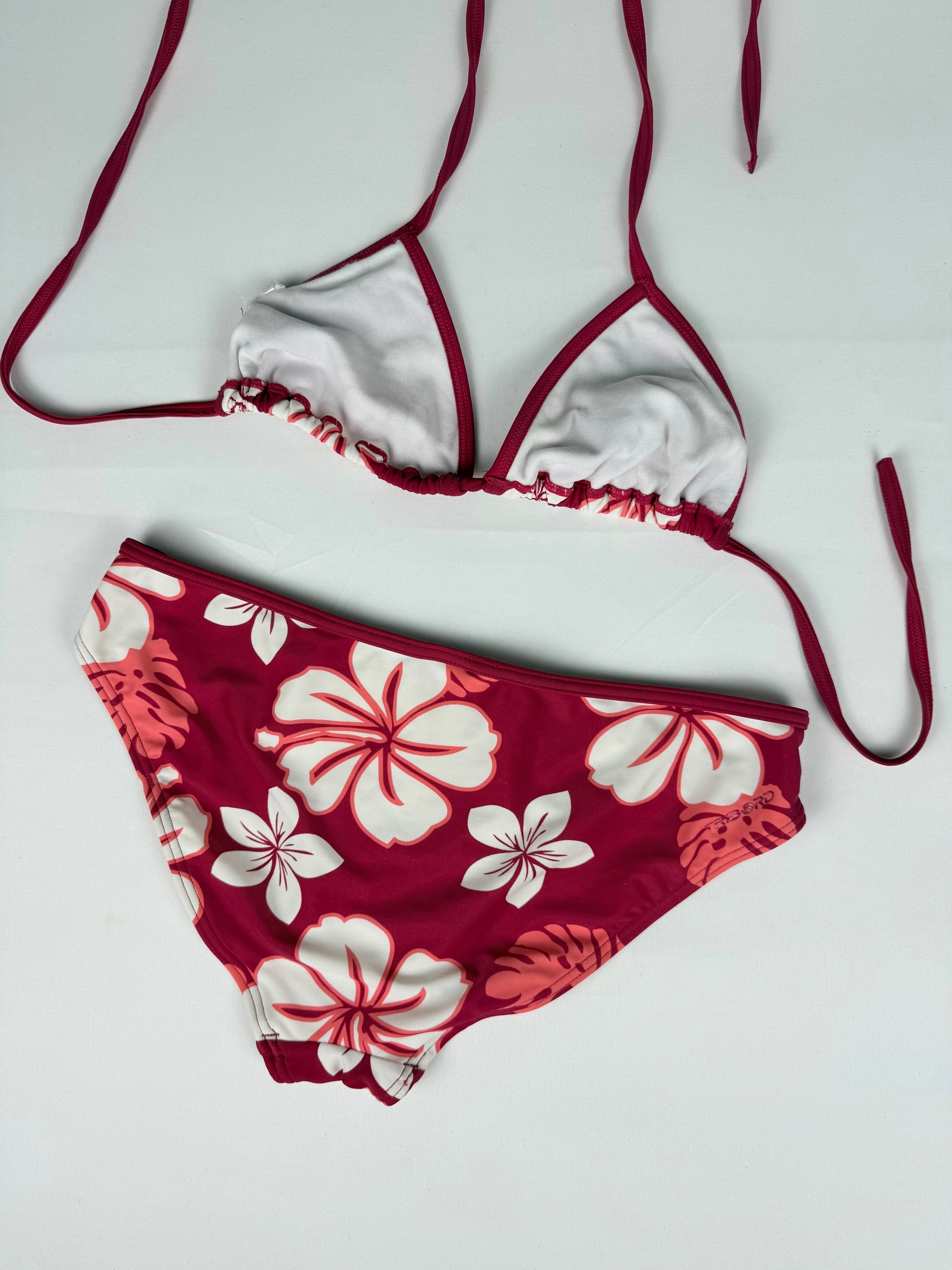 Red hibiscus floral low rise bikini set (M)