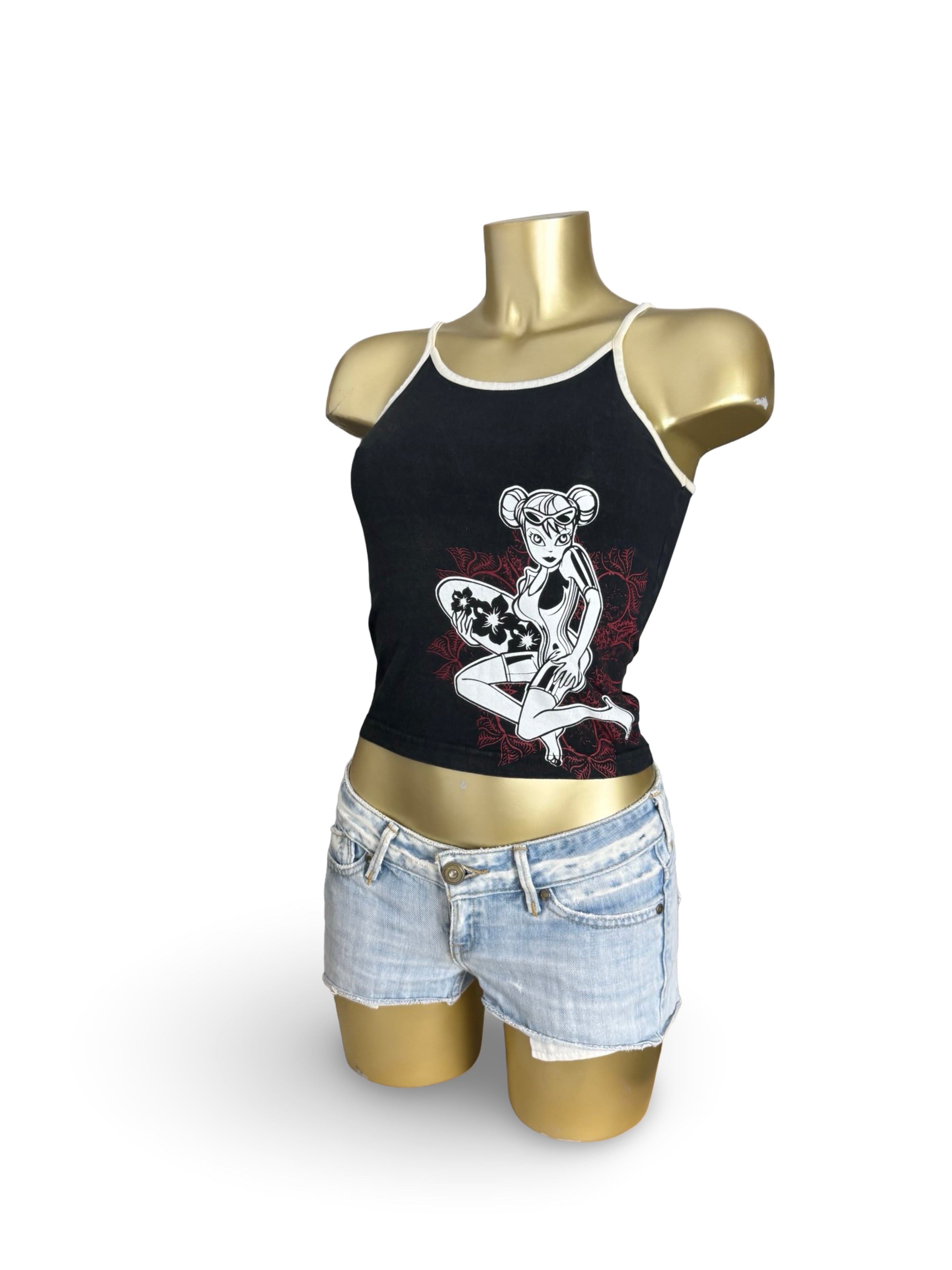 Black graphic activewear top (S)