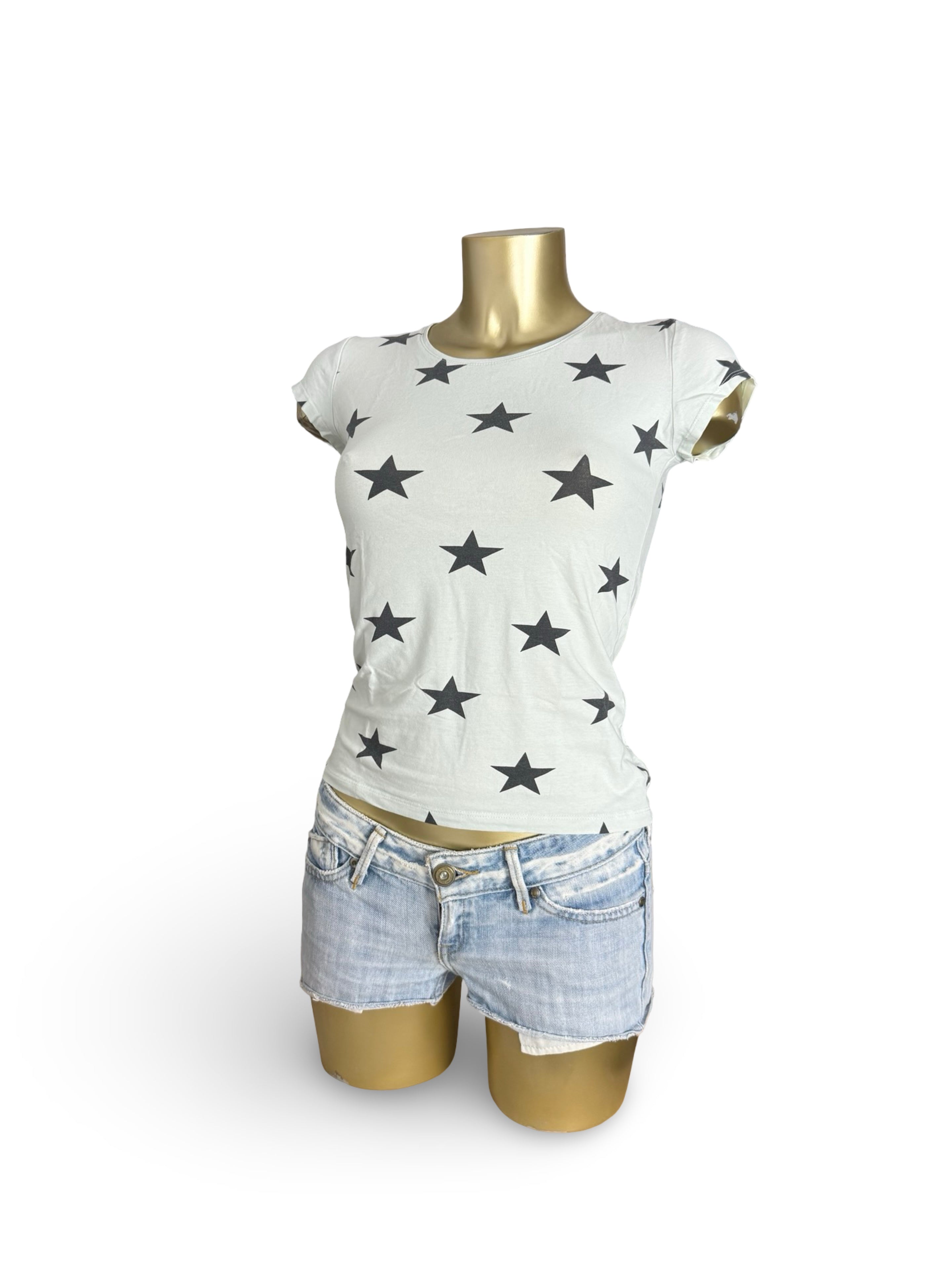 White stars print cotton tee (S)