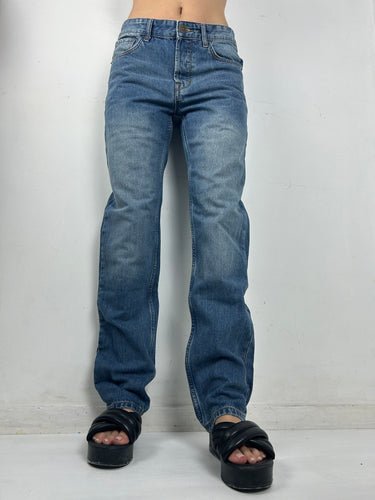 Blue denim low waist baggy pants (M)