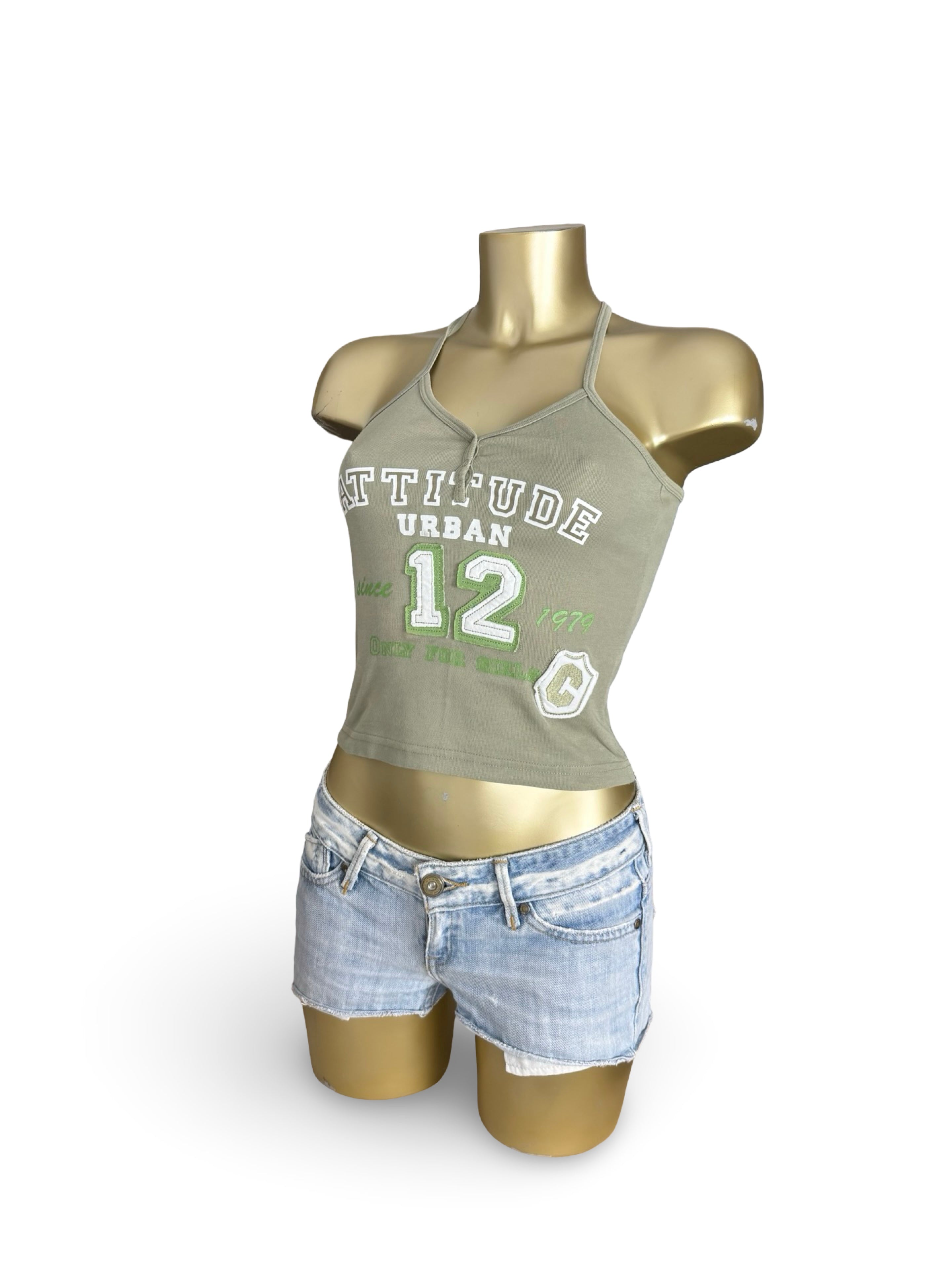 Khaki activewear graphic top (XS)