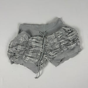 Grey check print ruched low rise cotton mini short (XS)