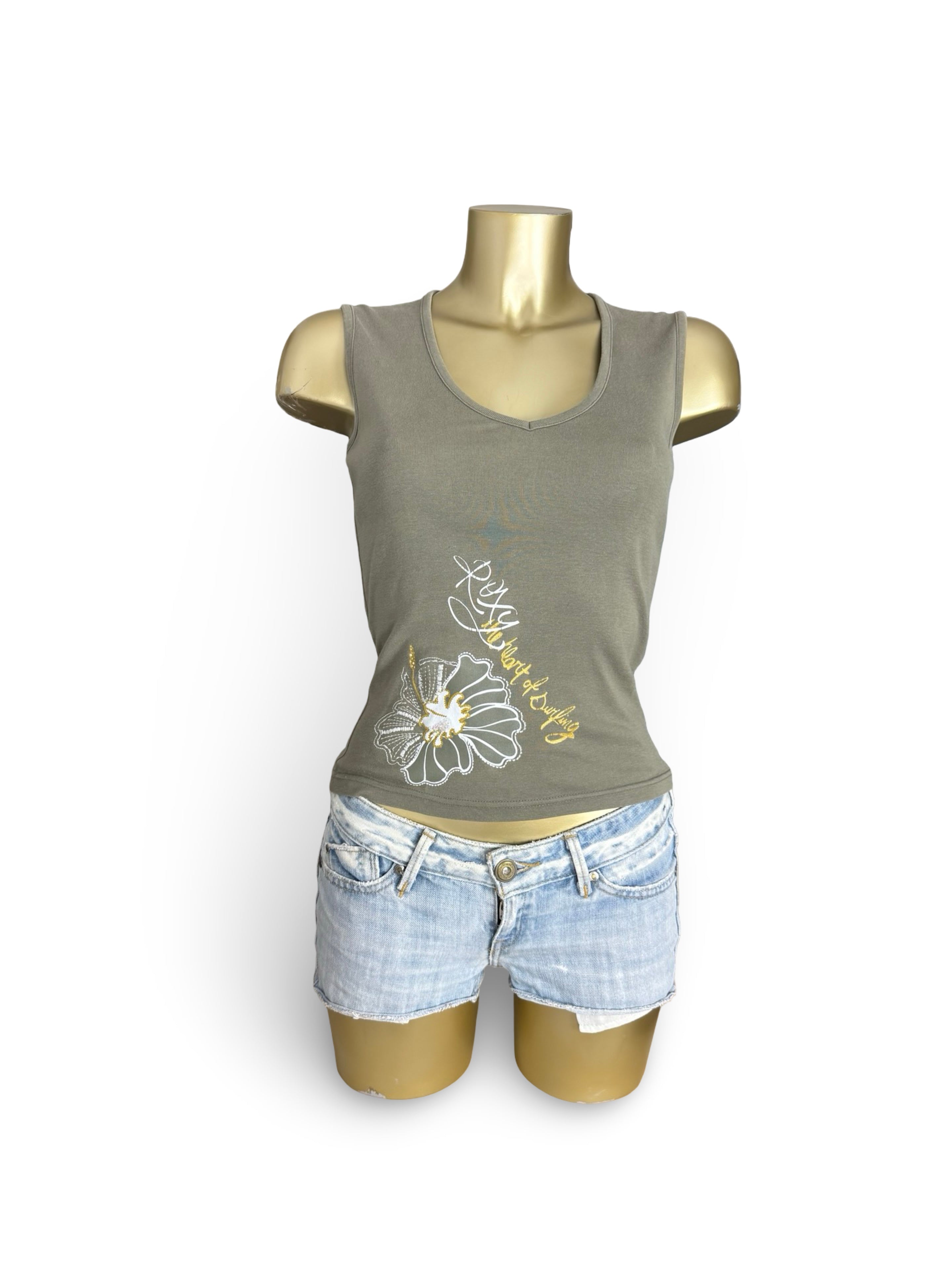 Khaki hibiscus tank top (S)