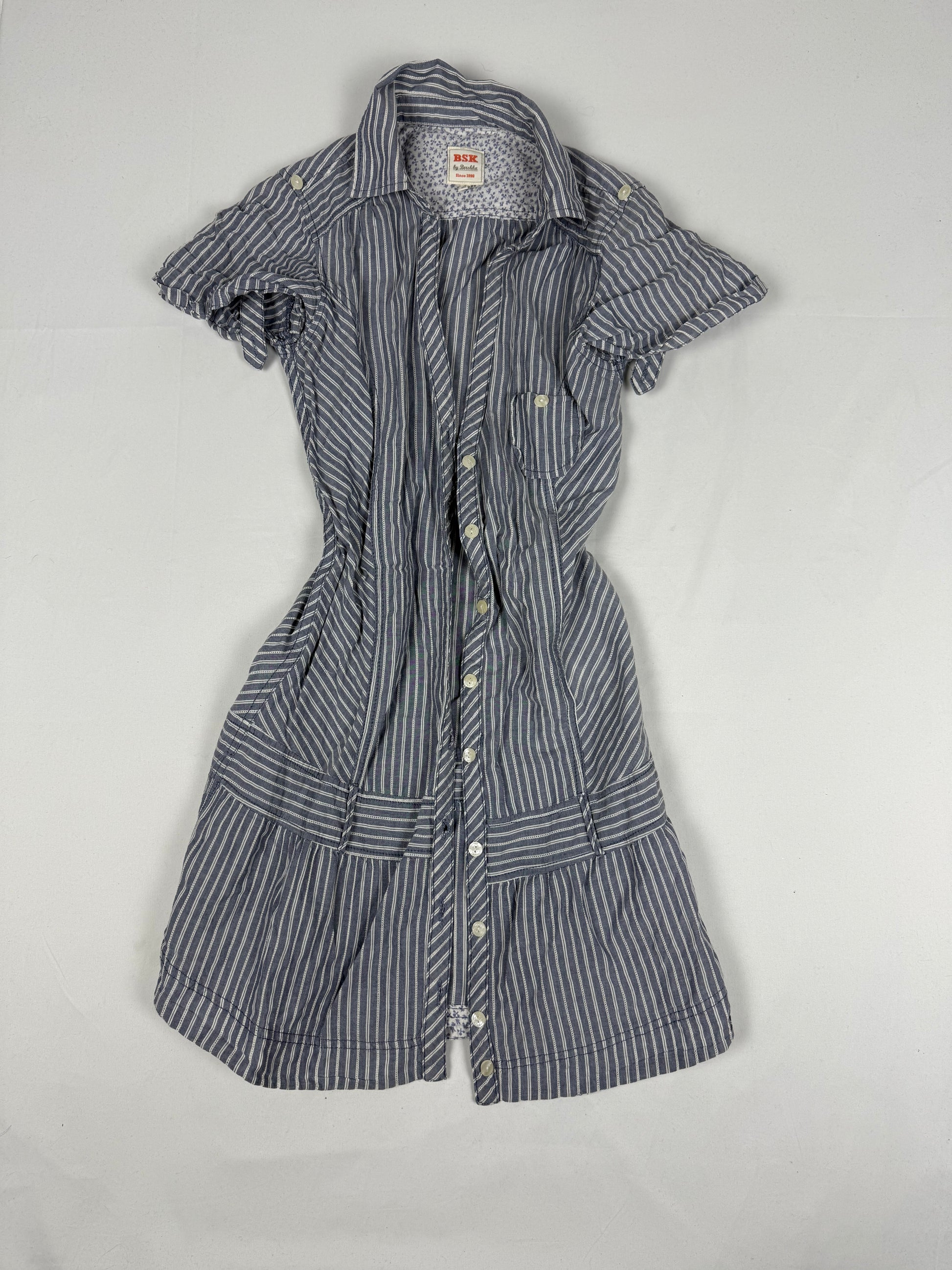 Grey striped cotton mini dress (S)