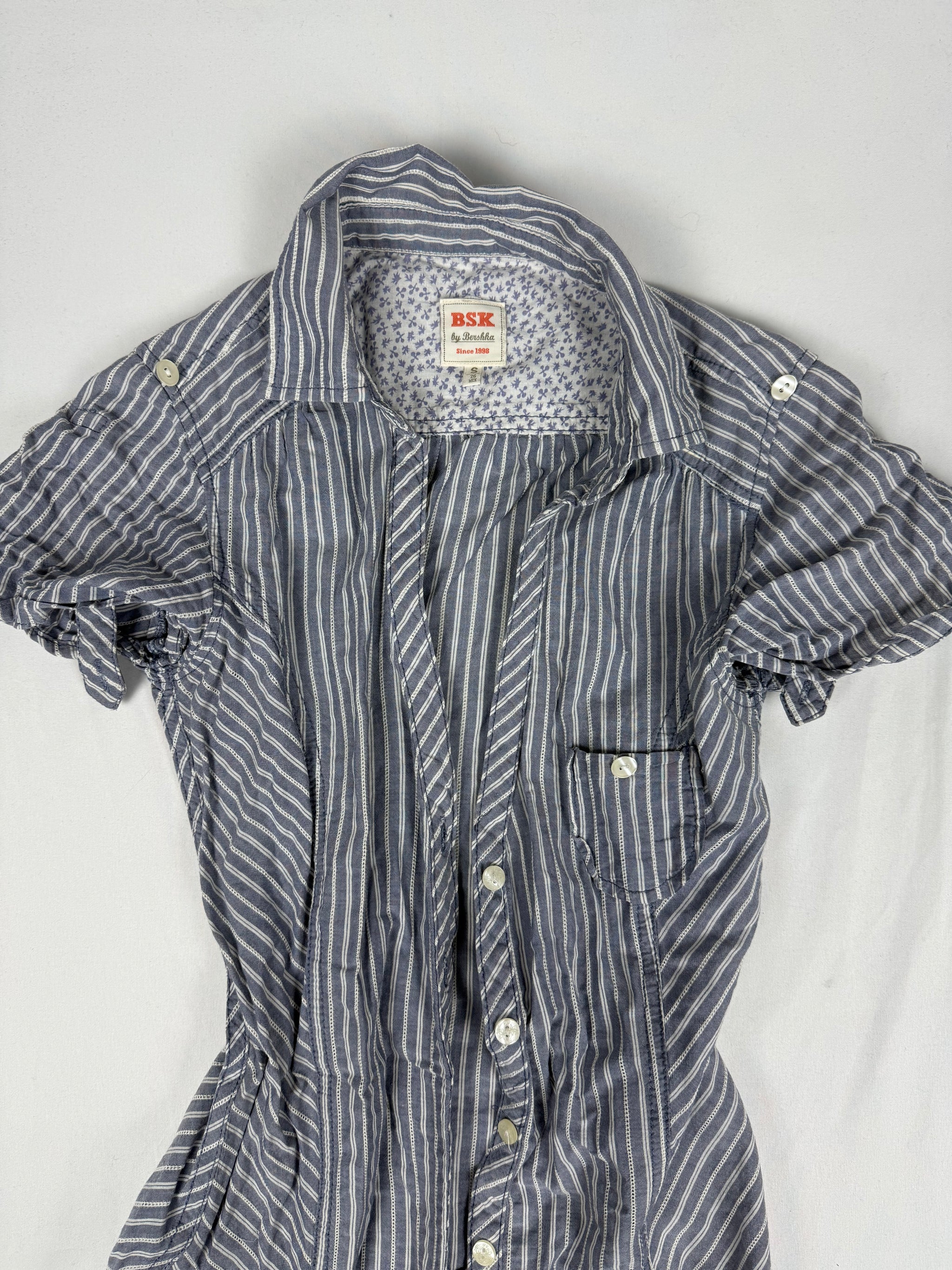 Grey striped cotton mini dress (S)