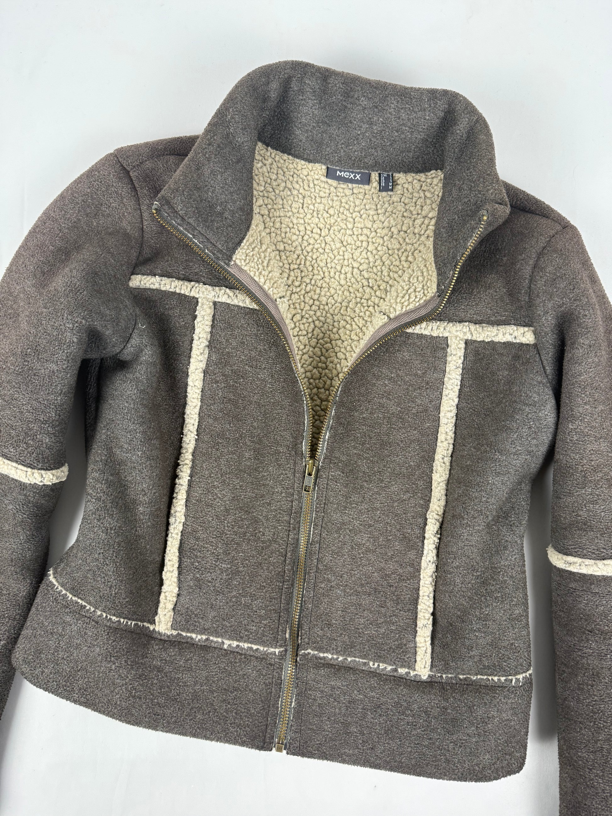 Grey zip up inside fleece biker jacket (S)