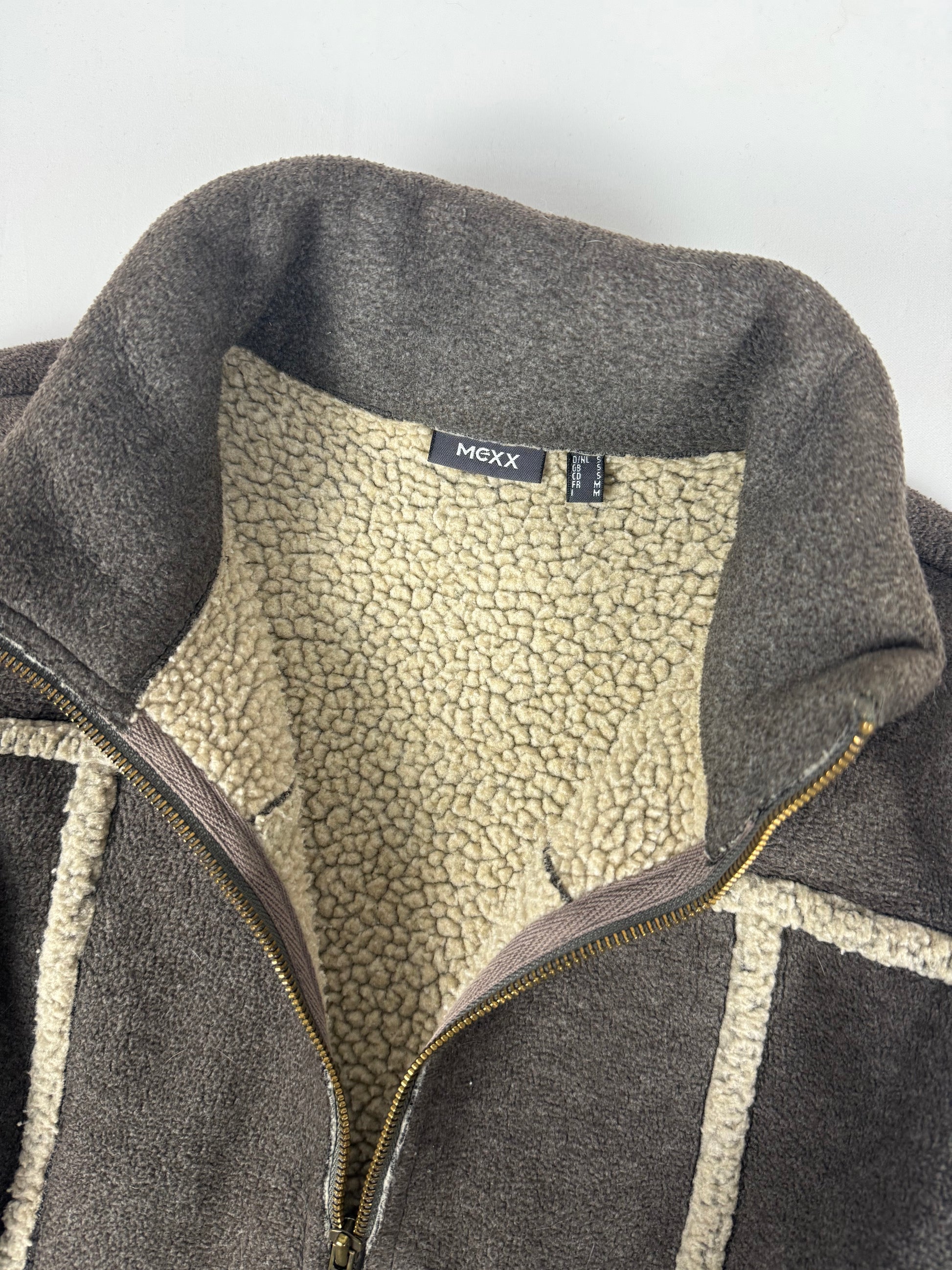 Grey zip up inside fleece biker jacket (S)