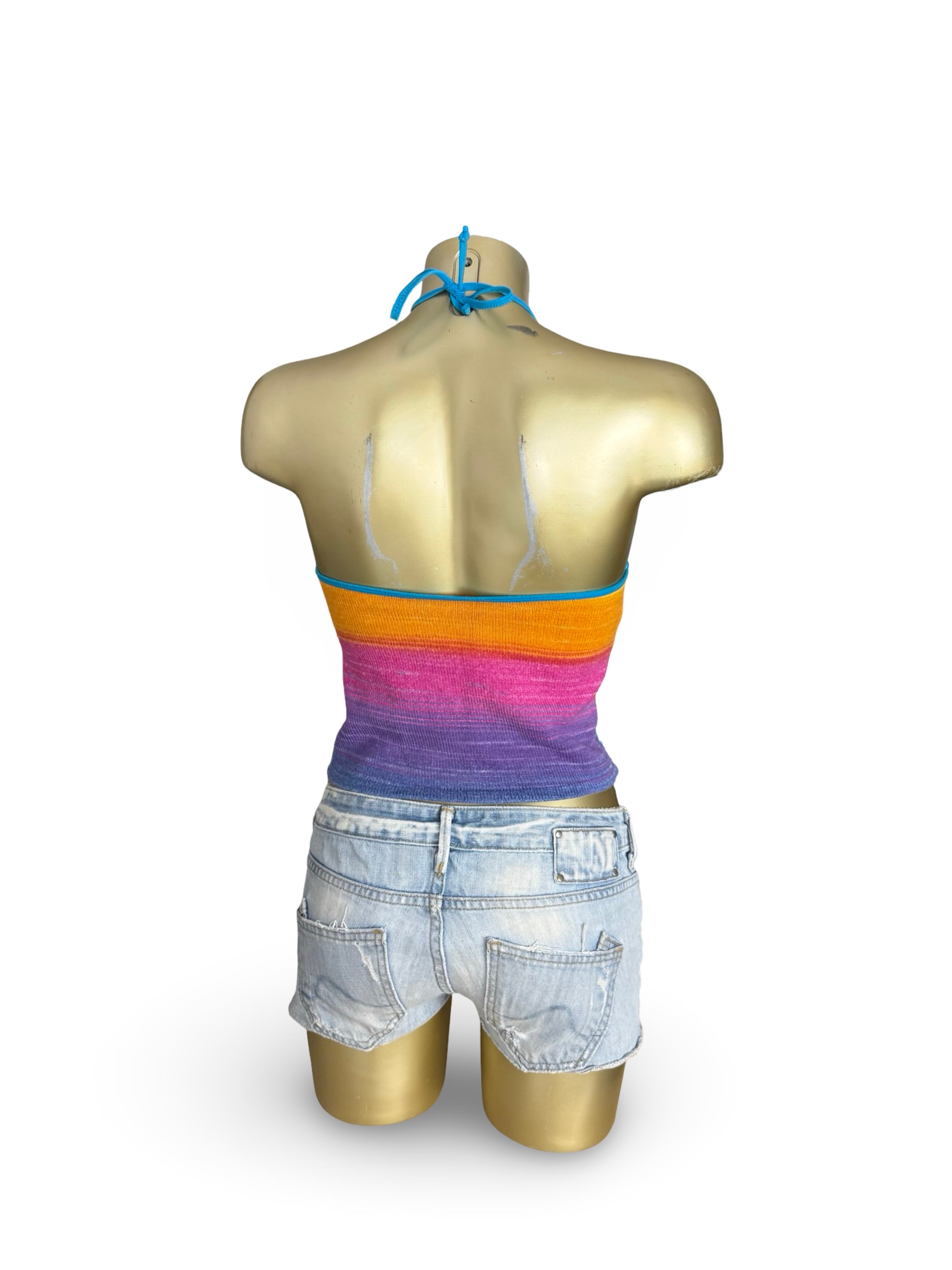 Multicolor knitted backless halter top (S)