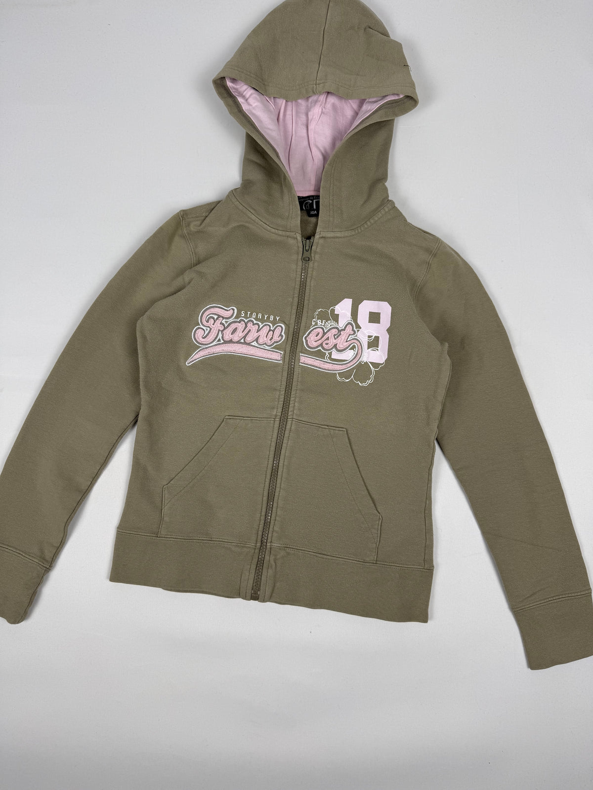Khaki cotton zip up hoodie (S)