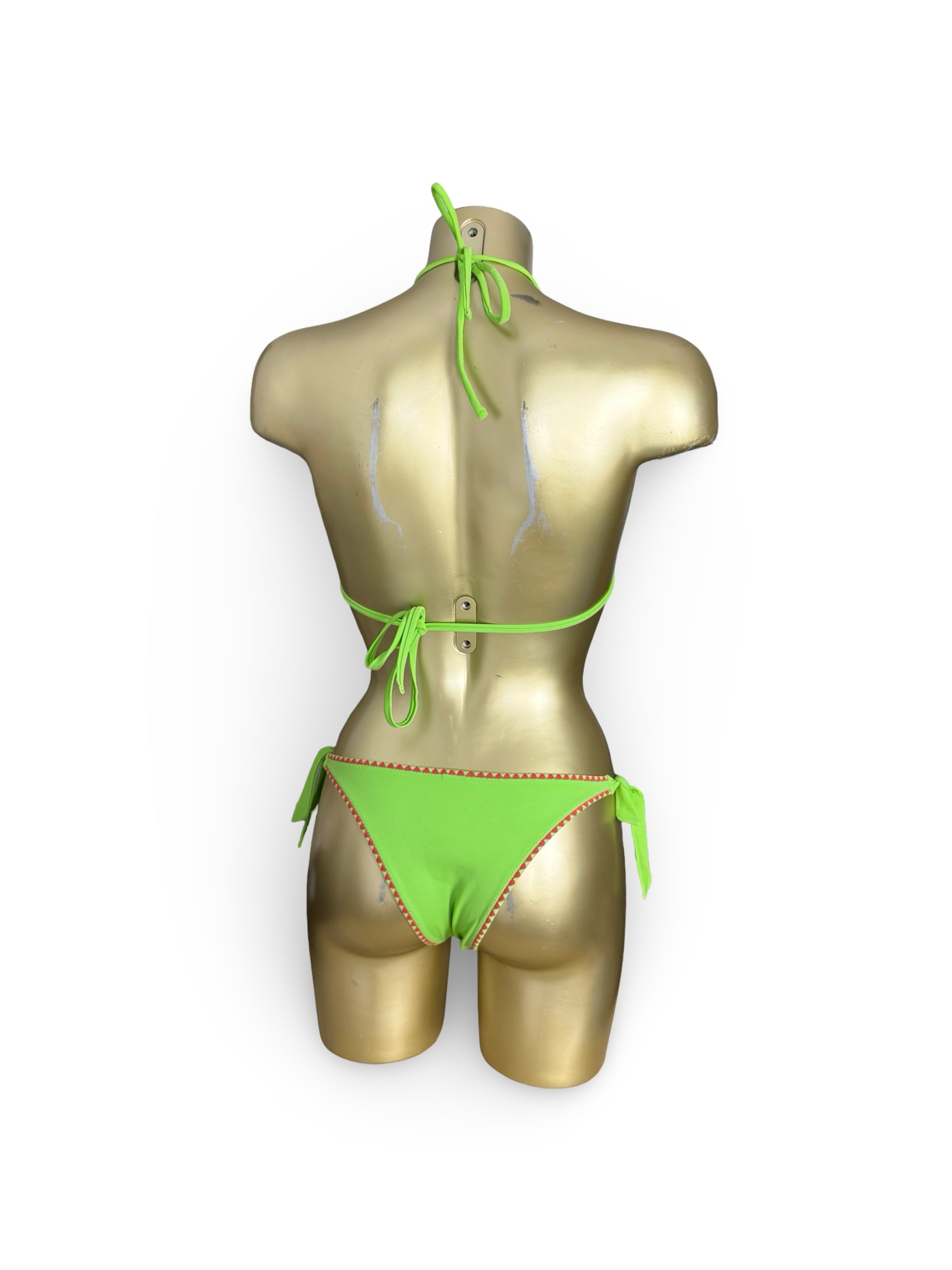Green embroidered low rise bikini set (M)