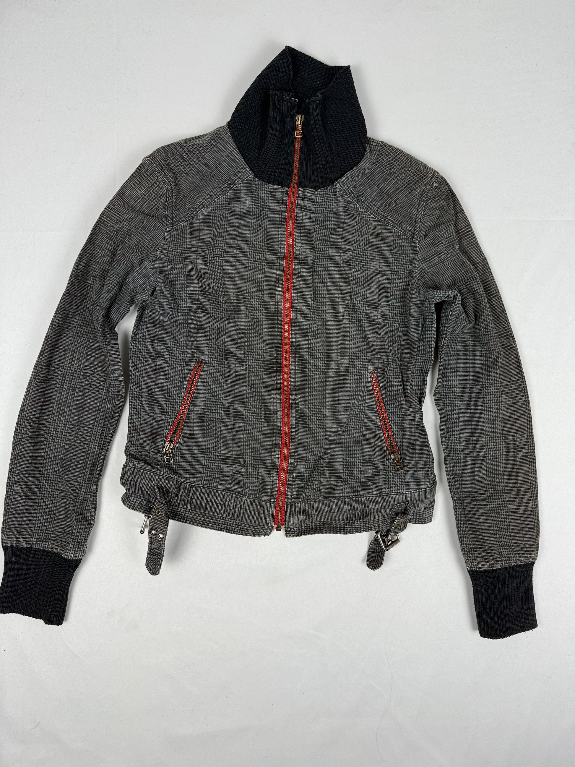 Grey cotton zip up biker jacket (S/M)