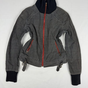 Grey cotton zip up biker jacket (S/M)