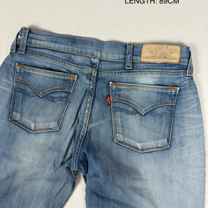 Blue denim low rise straight legs pants (S)