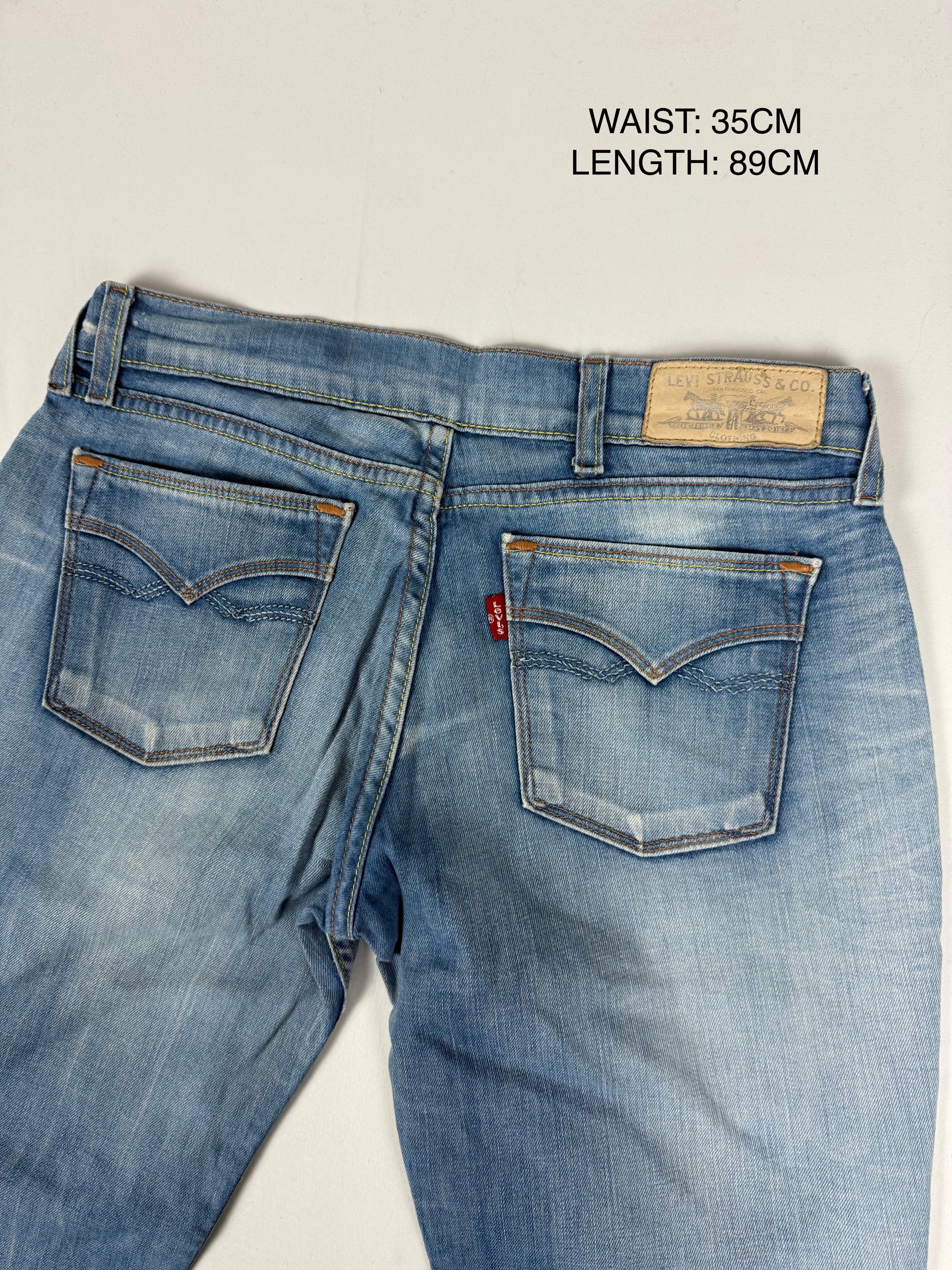 Blue denim low rise straight legs pants (S)