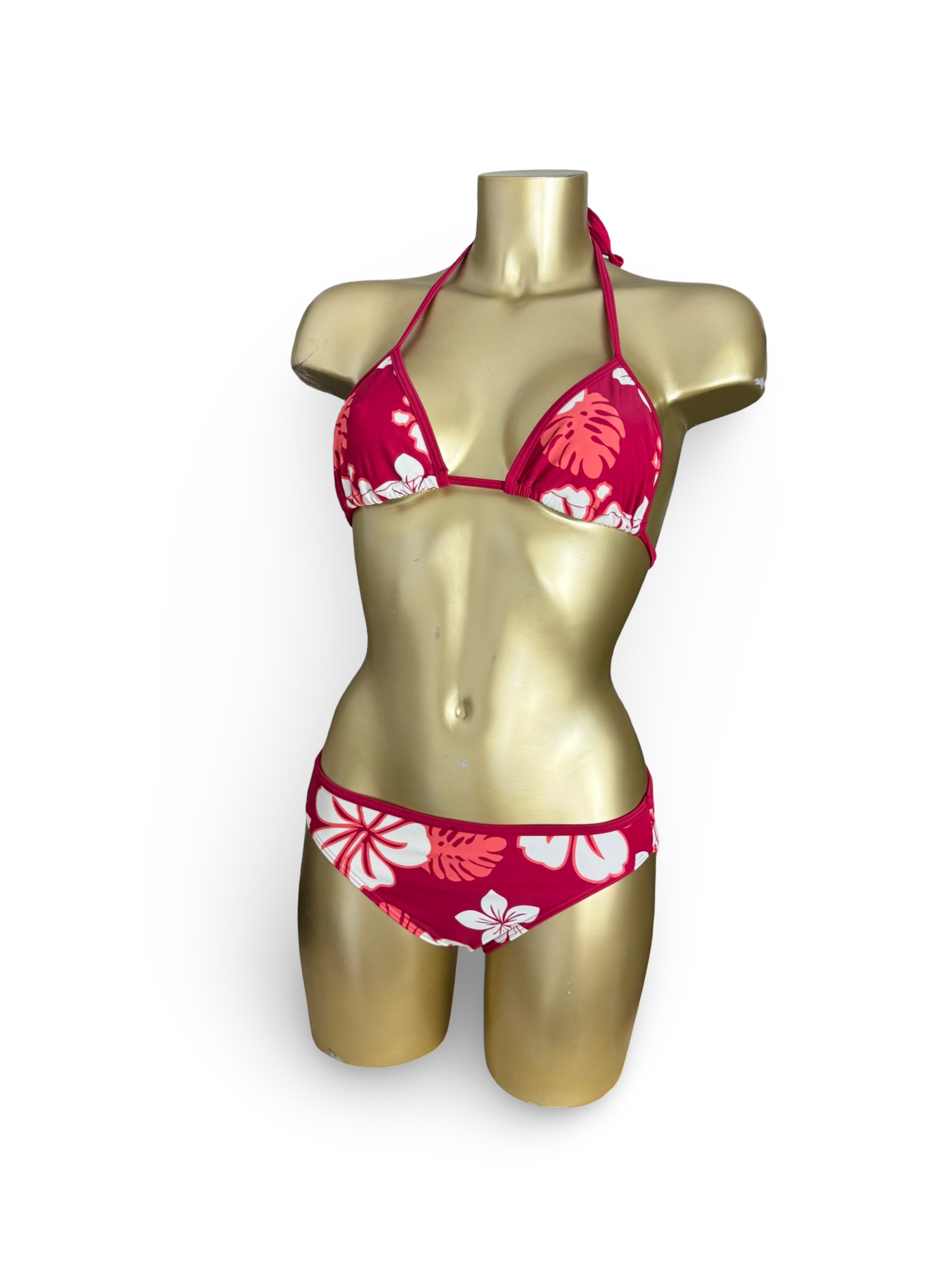 Red hibiscus floral low rise bikini set (M)