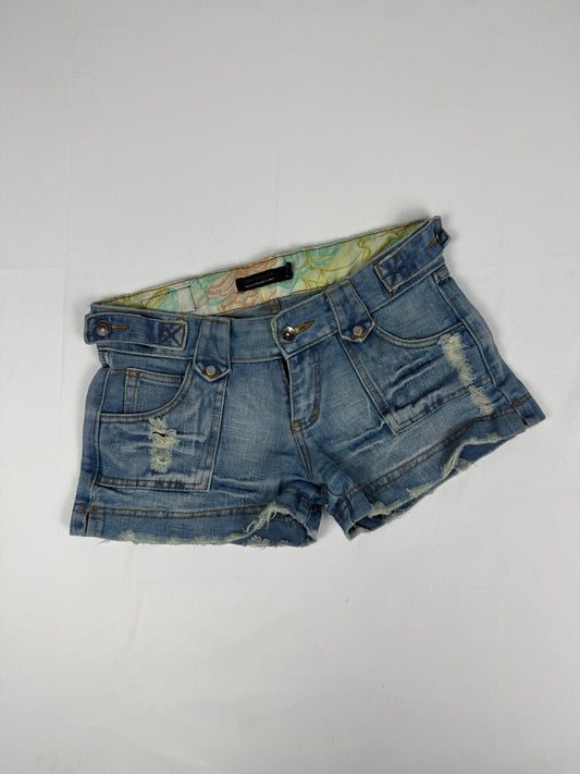 Blue denim low rise mini short (S)