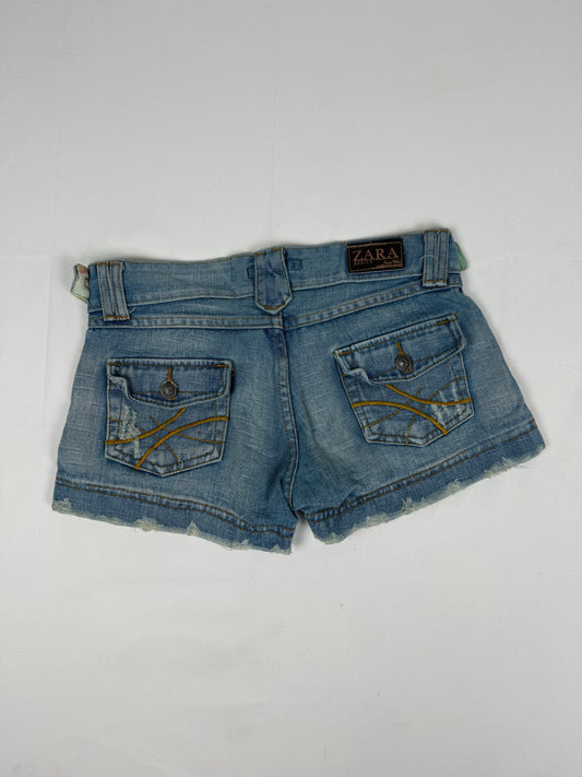 Blue denim low rise mini short (S)
