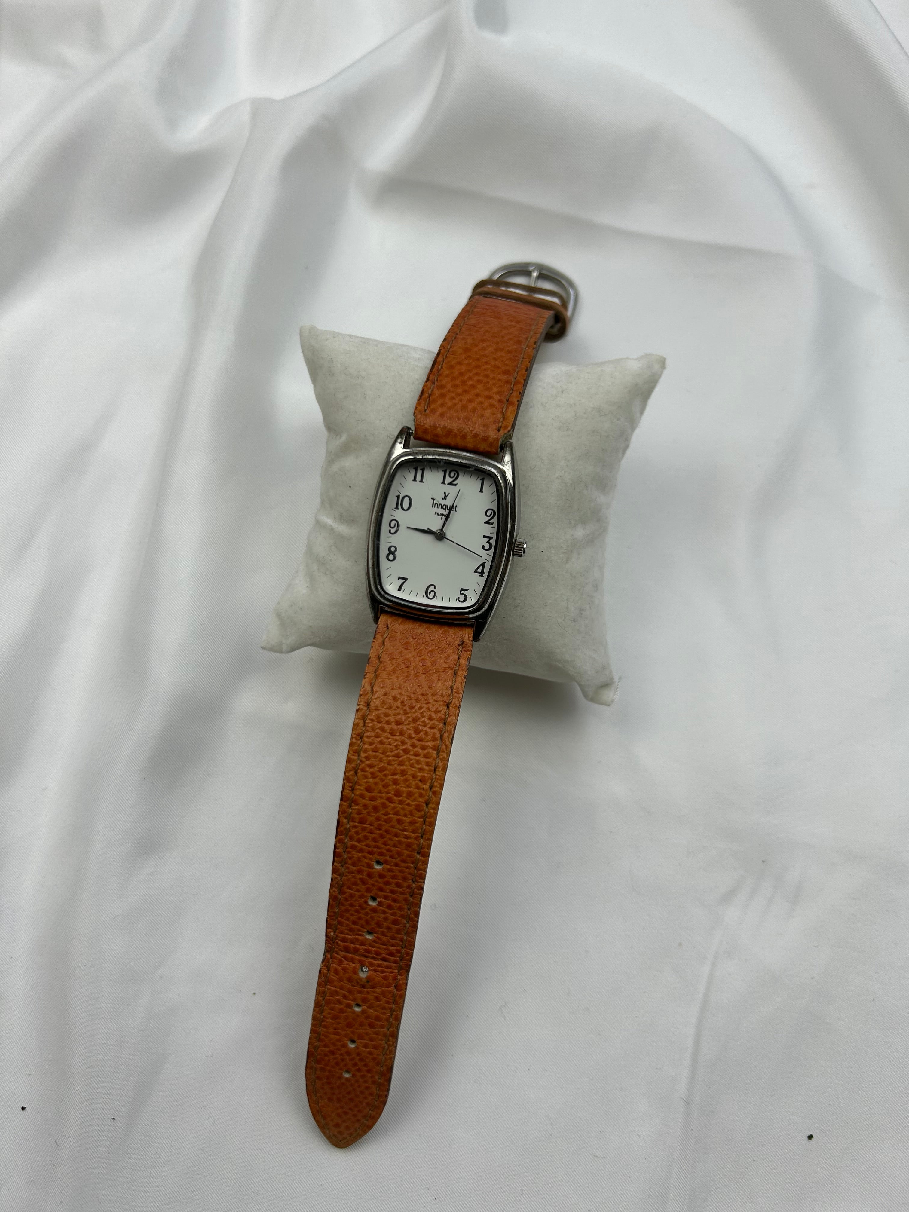 Vintage stainless steel orange leather jewelry watch