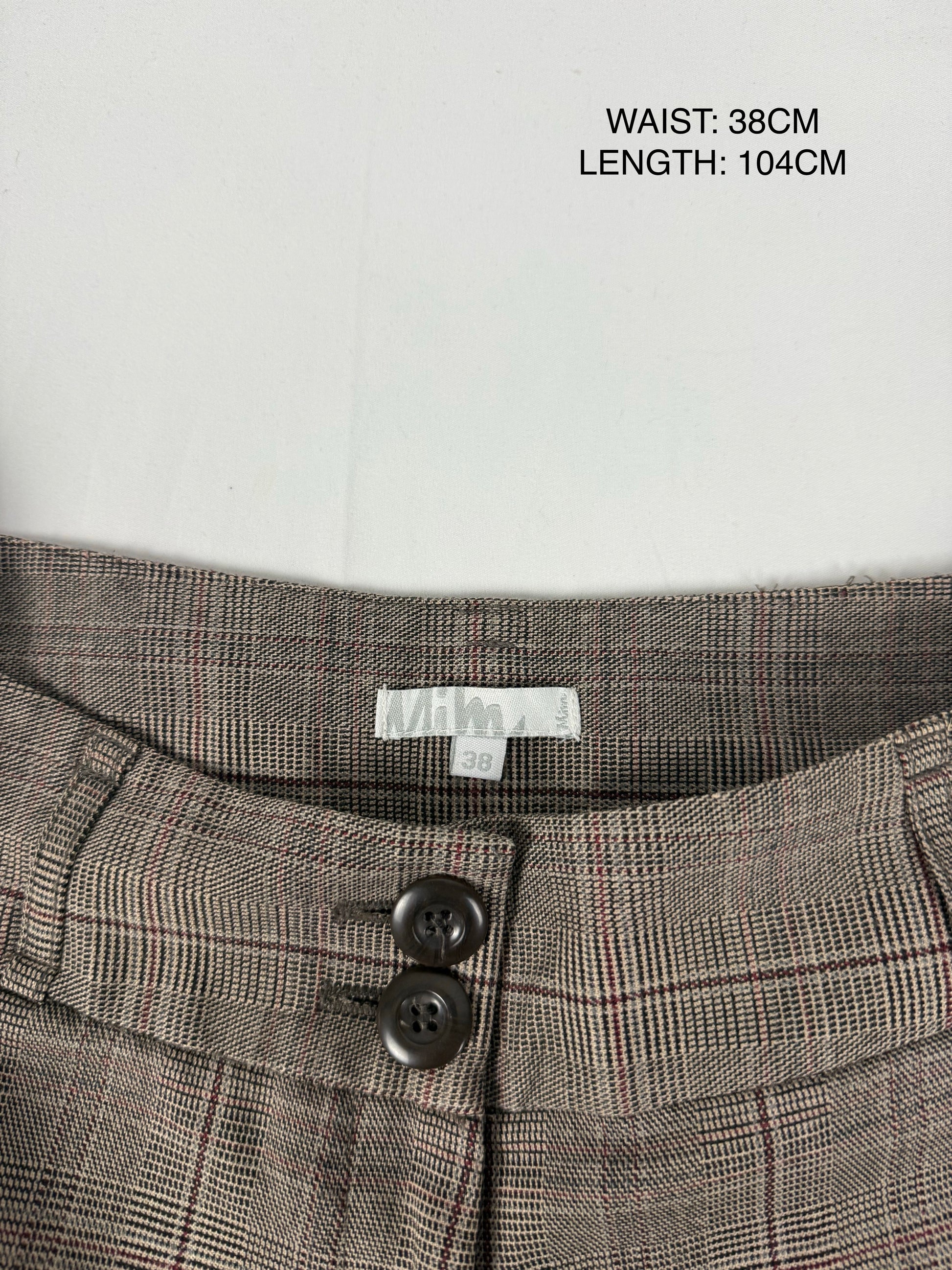 Brown check print office low rise flared pants (M)