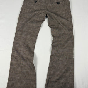 Brown check print office low rise flared pants (M)