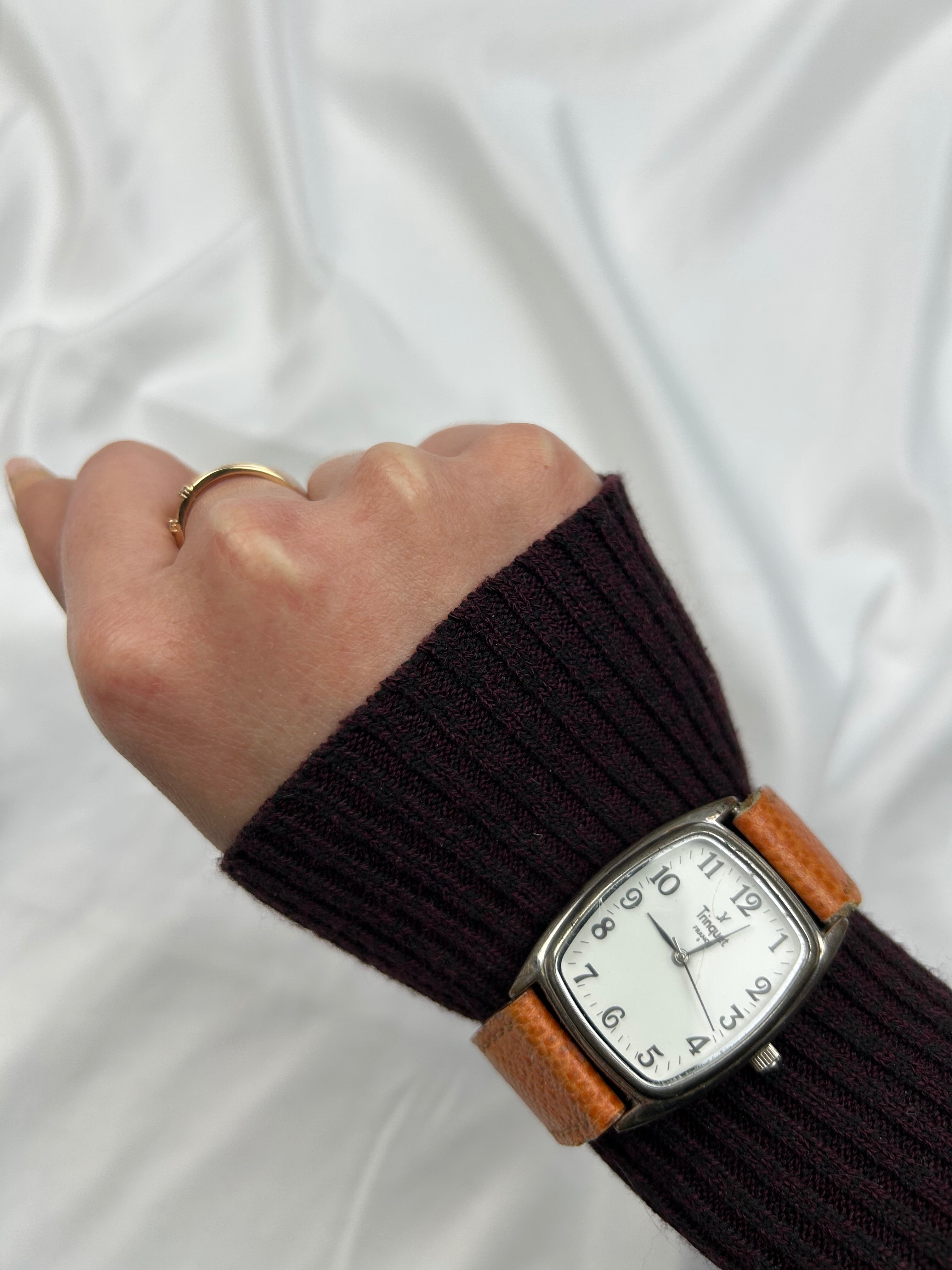 Vintage stainless steel orange leather jewelry watch