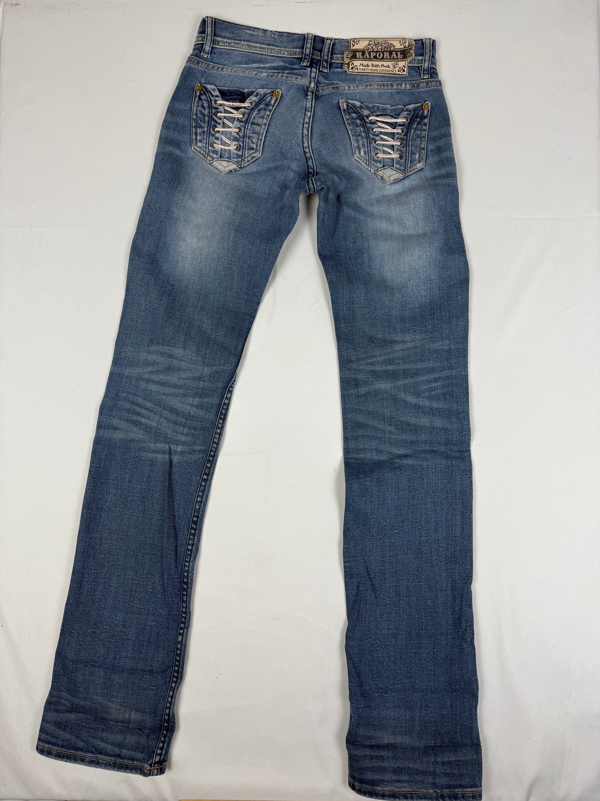 Blue low rise straight legs denim pants (S)
