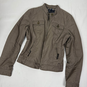 Brown tight fit zip up biker jacket (M/L)