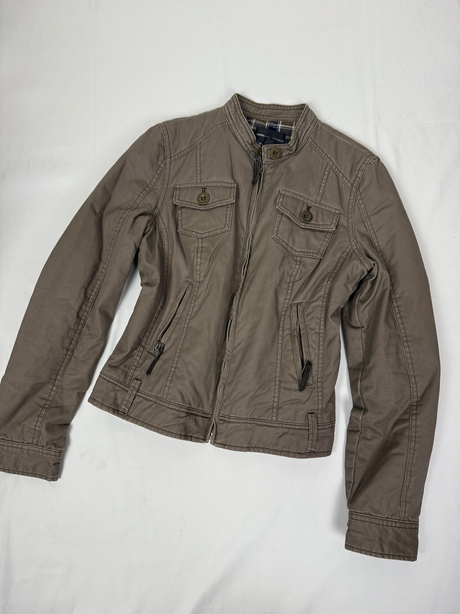 Brown tight fit zip up biker jacket (M/L)