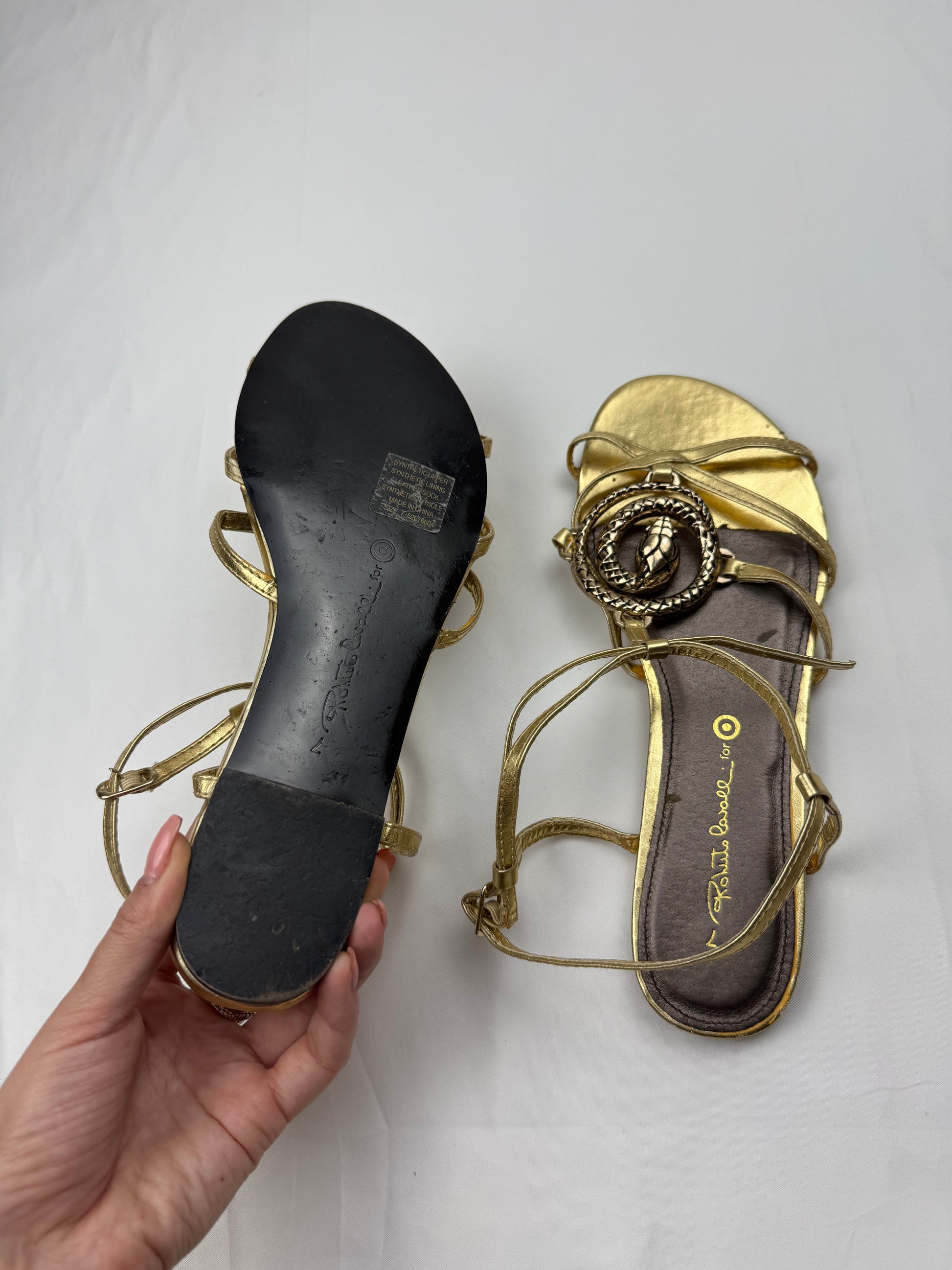 Gold real leather snake summer sandals (38)