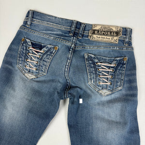 Blue low rise straight legs denim pants (S)