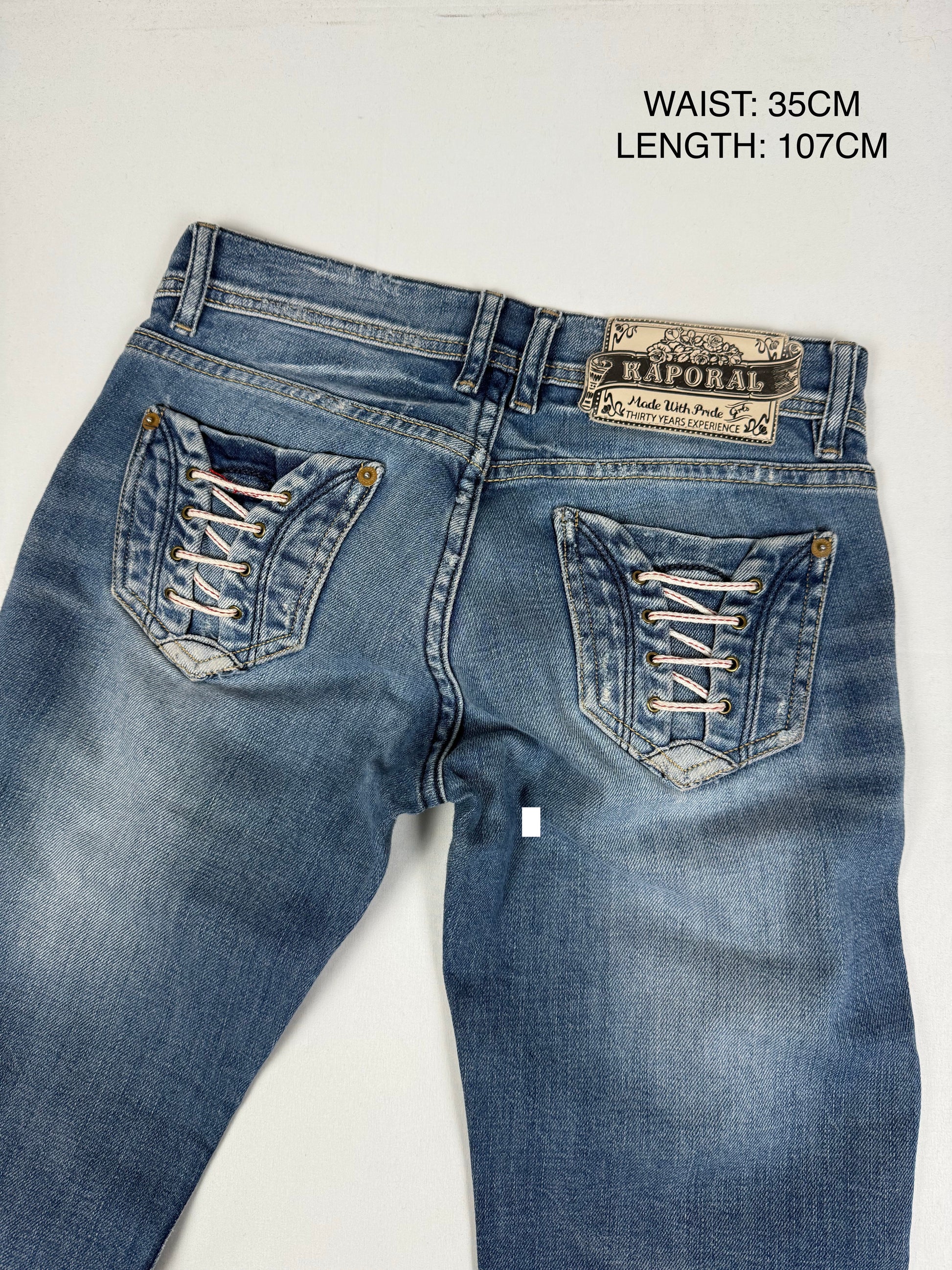 Blue low rise straight legs denim pants (S)