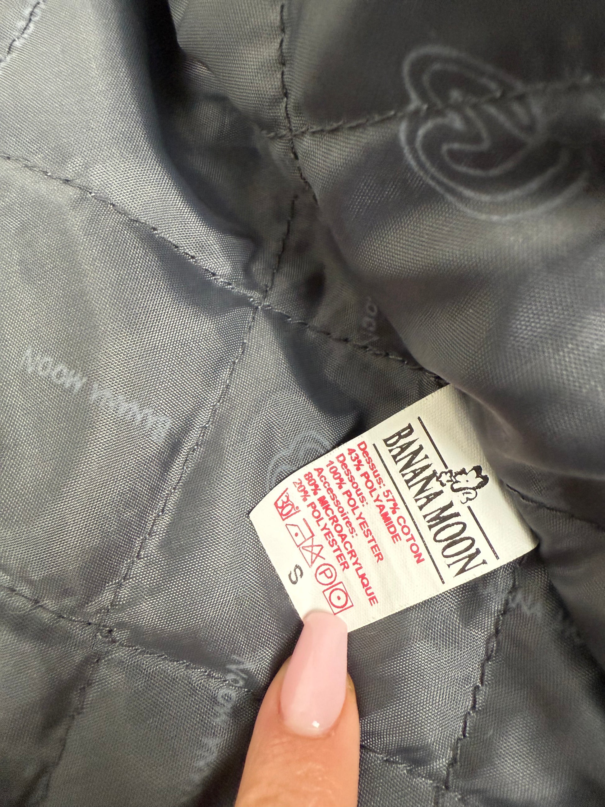 Black faux fur neck zip up tight fit biker jacket (S)