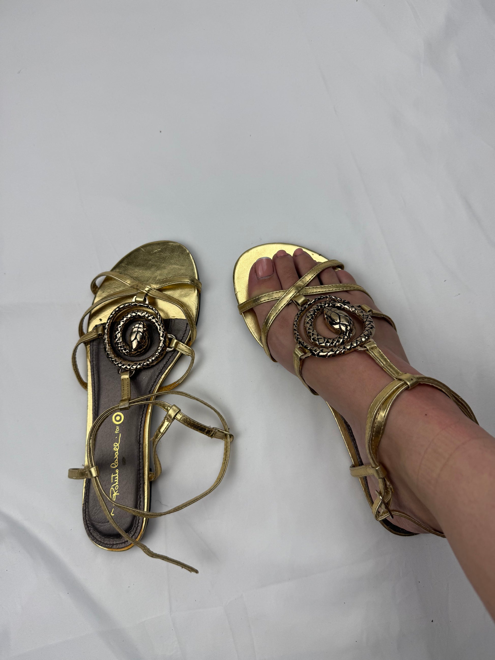 Gold real leather snake summer sandals (38)