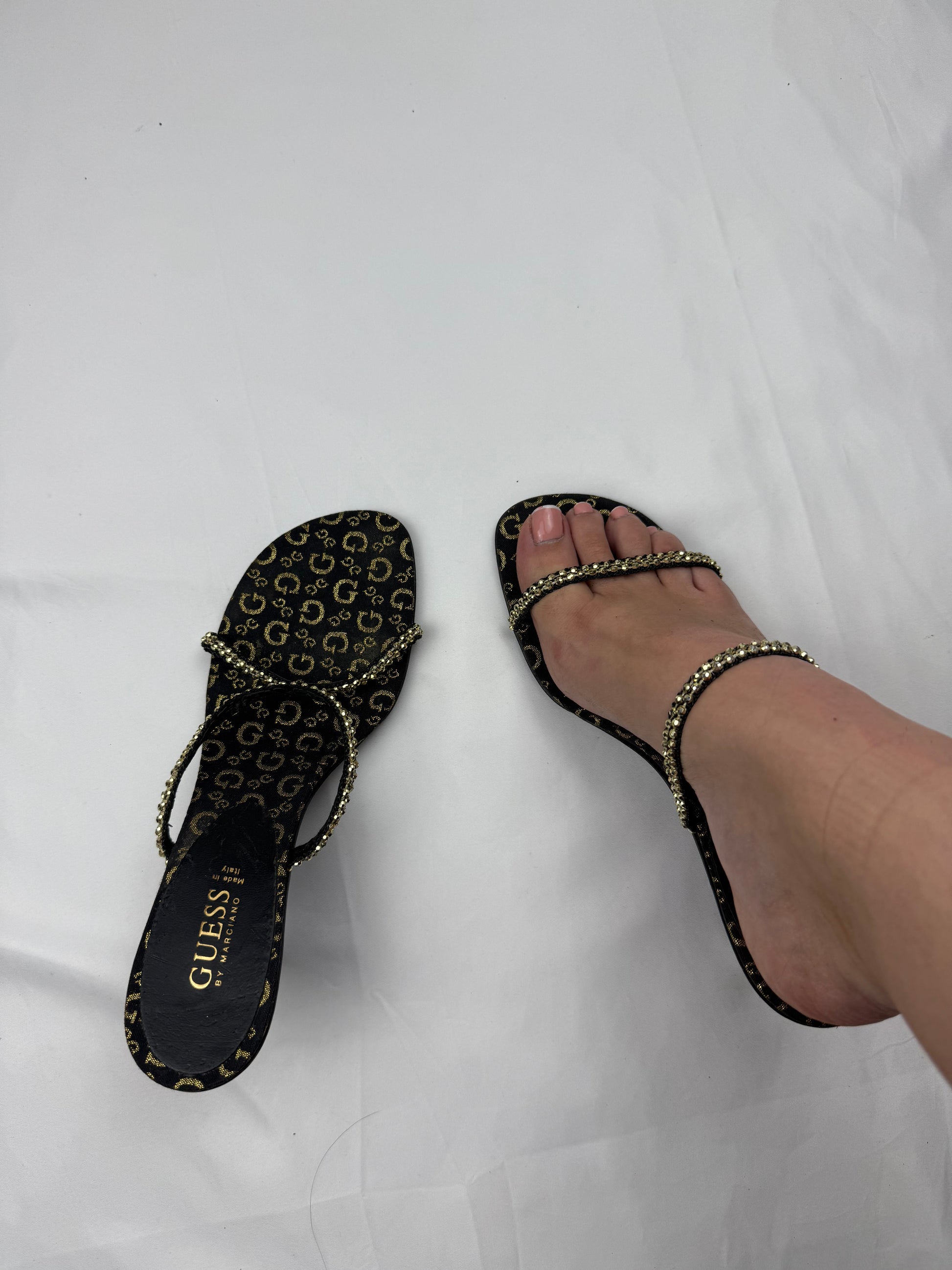 Gold rhinestones kitten heels mules (37)